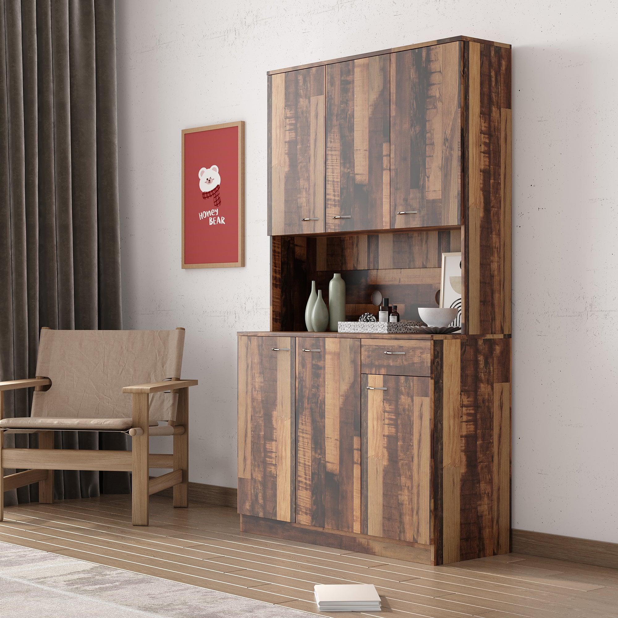 70.87" Tall Wardrobe& Kitchen Cabinet, with 6-Doors, 1-Open Shelves and 1-Drawer for bedroom