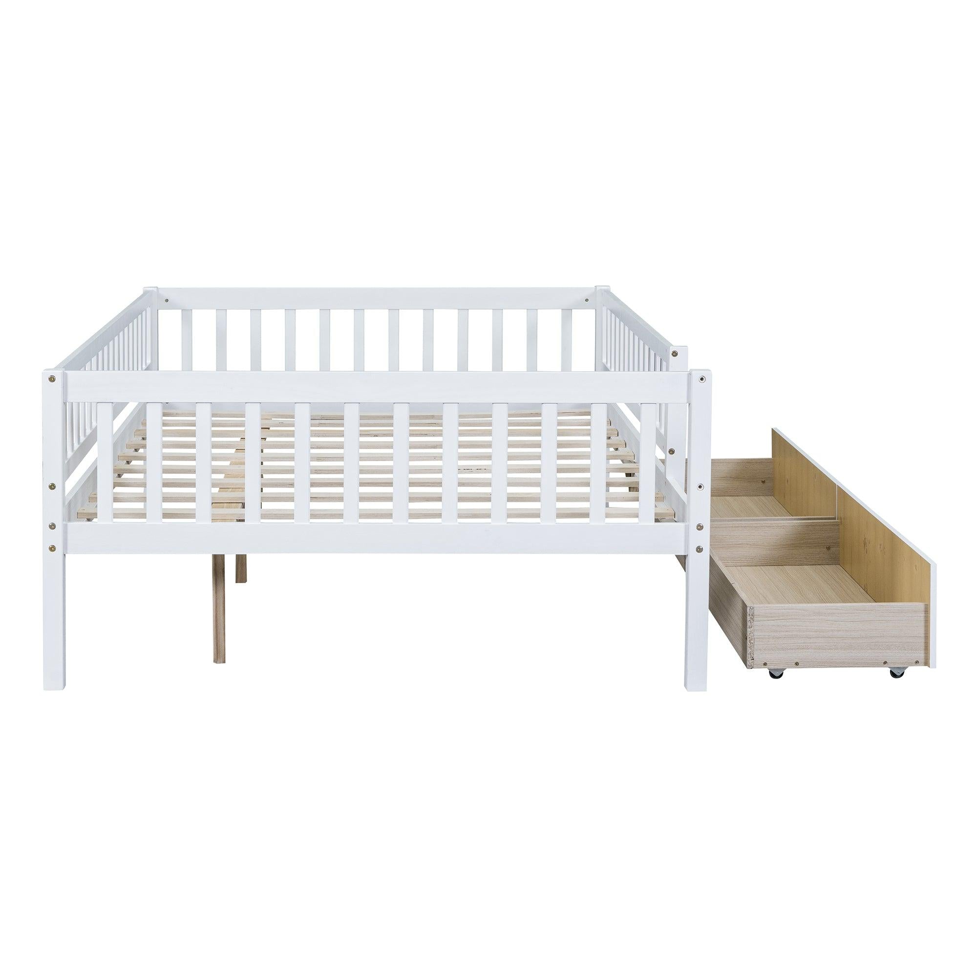 Full Size Daybed Wood Bed with Two Drawers , White