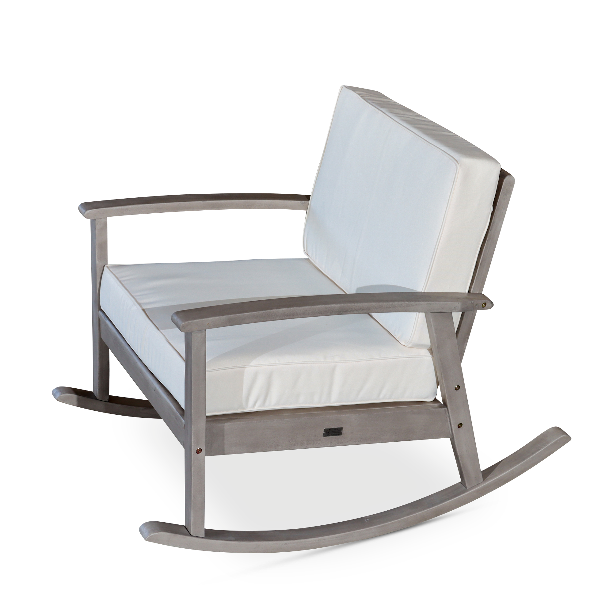 Eucalyptus Rocking Chair with Cushions, Silver Gray Finish, Cream Cushions