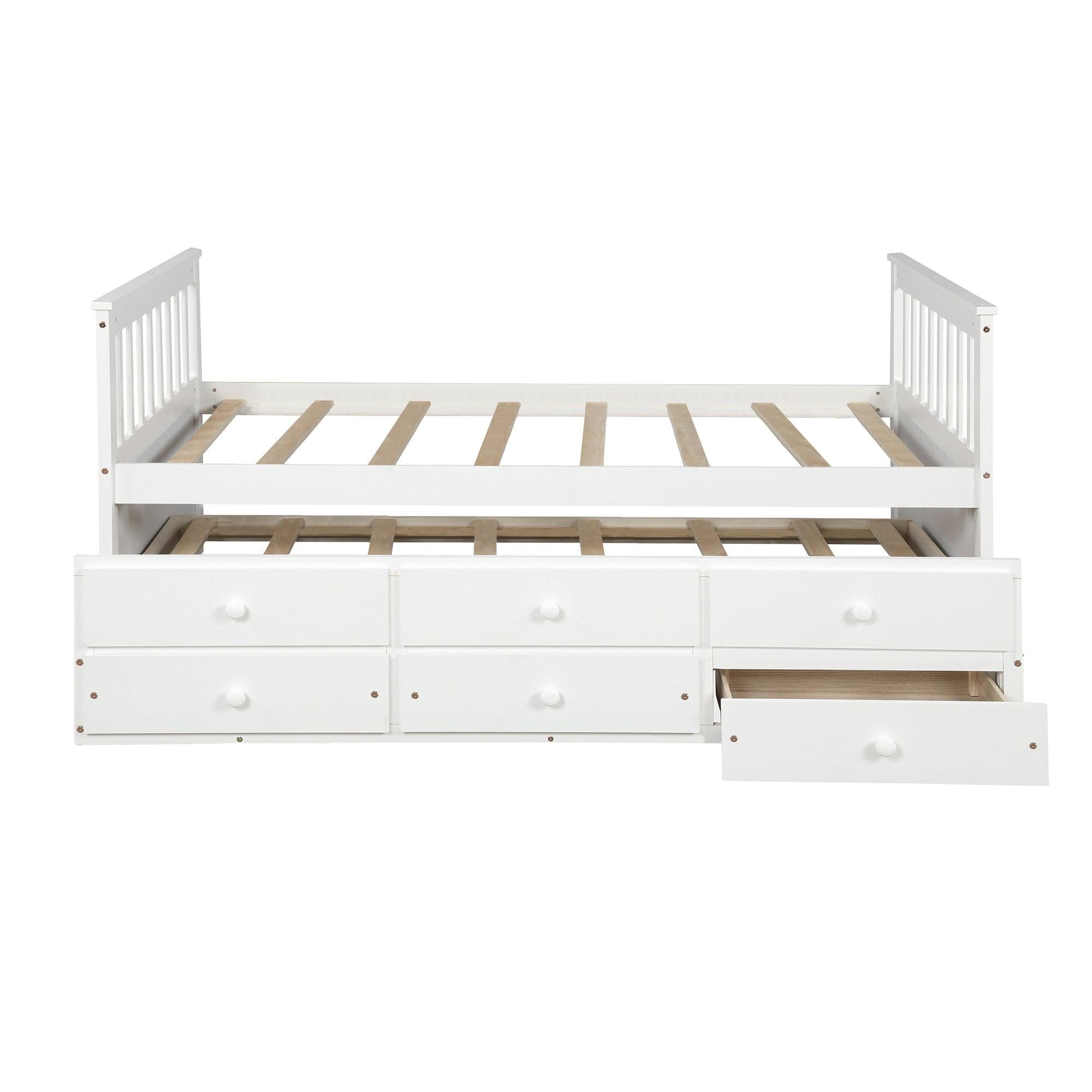 Captain's Bed Twin Daybed with Trundle Bed andStorage Drawers, White