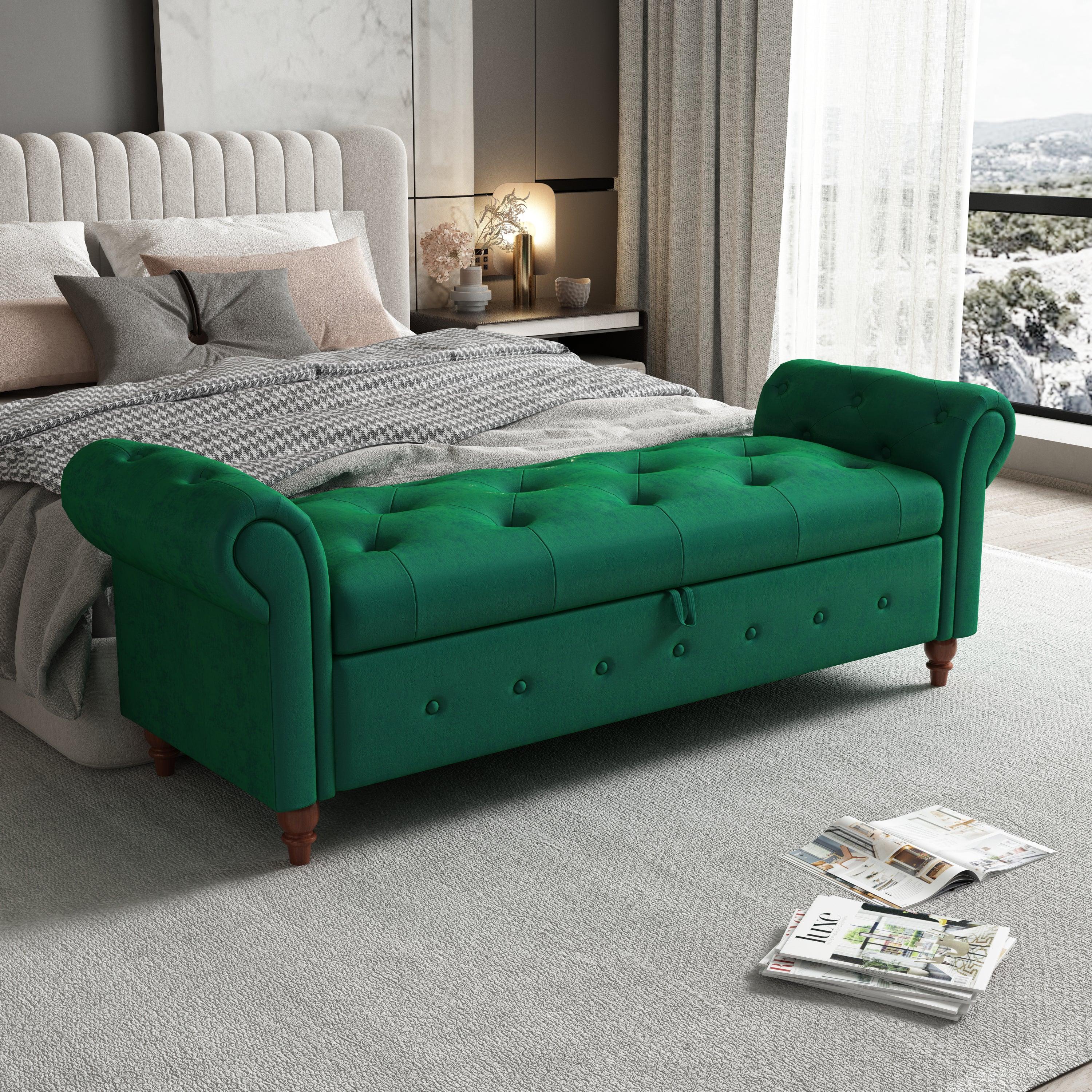 63" Bed Bench Green Velvet image