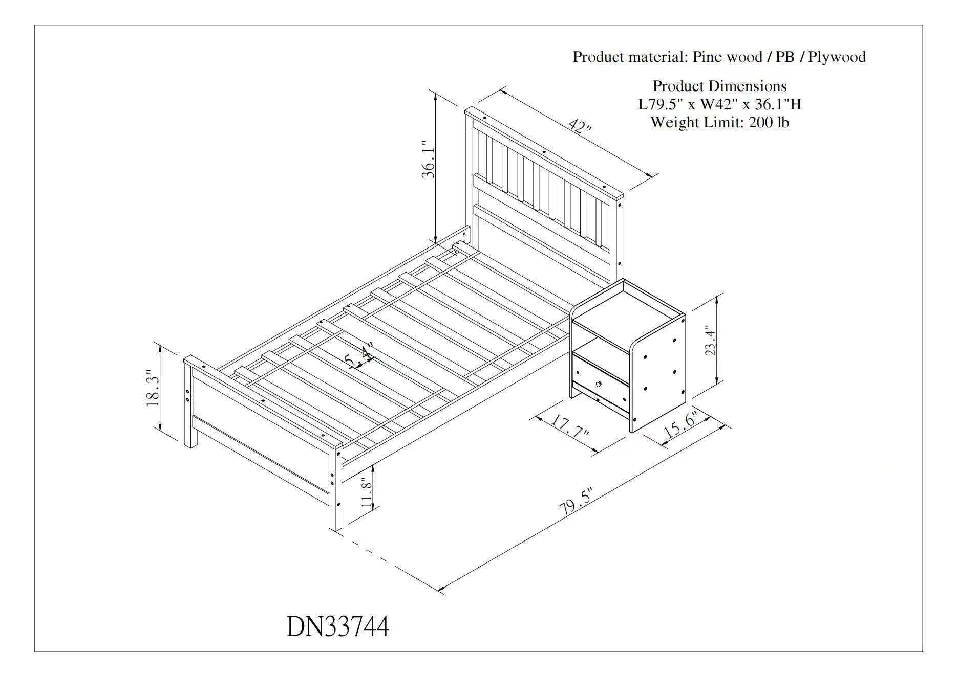 Twin Bed with Headboard and Footboard for Kids, Teens, Adults,with a Nightstand,Wite