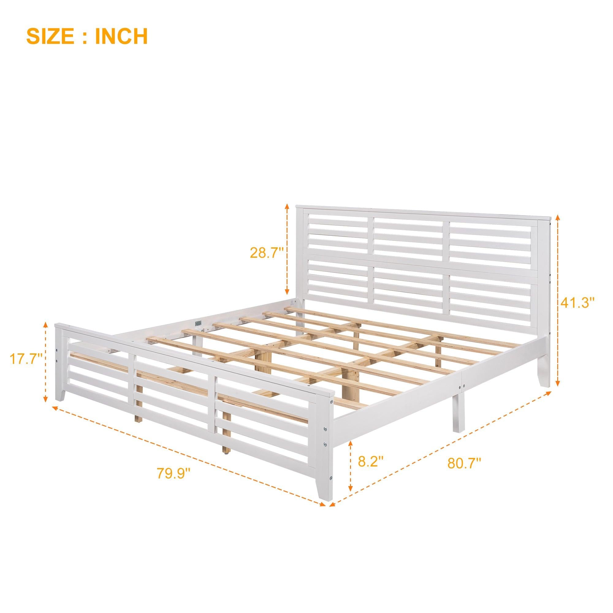 Platform bed with horizontal strip hollow shape, King size, white