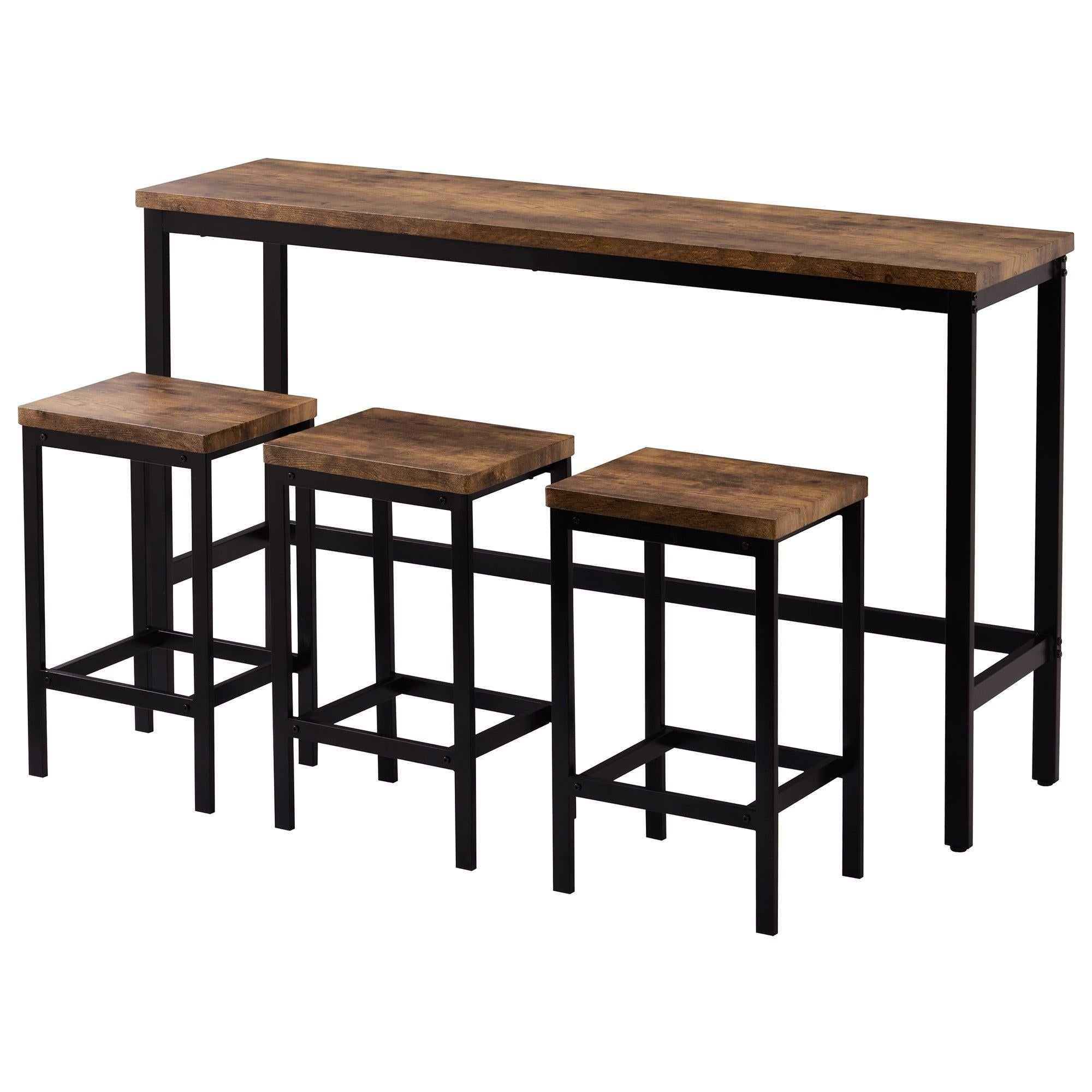 Counter Height Extra Long Dining Table Set with 3 Stools Pub Kitchen Set Side Table with Footrest,Brown