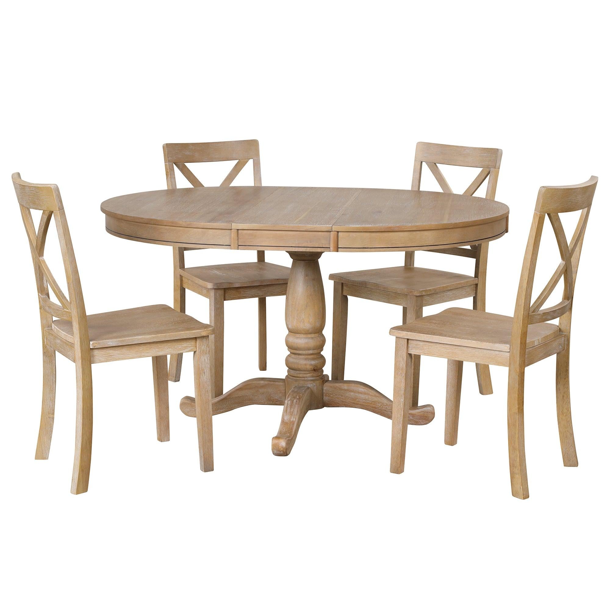 Modern Dining Table Set for 4,Round Table and 4 Kitchen Room Chairs,5 Piece Kitchen Table Set for Dining Room,Dinette,Breakfast Nook,Natural Wood Wash image