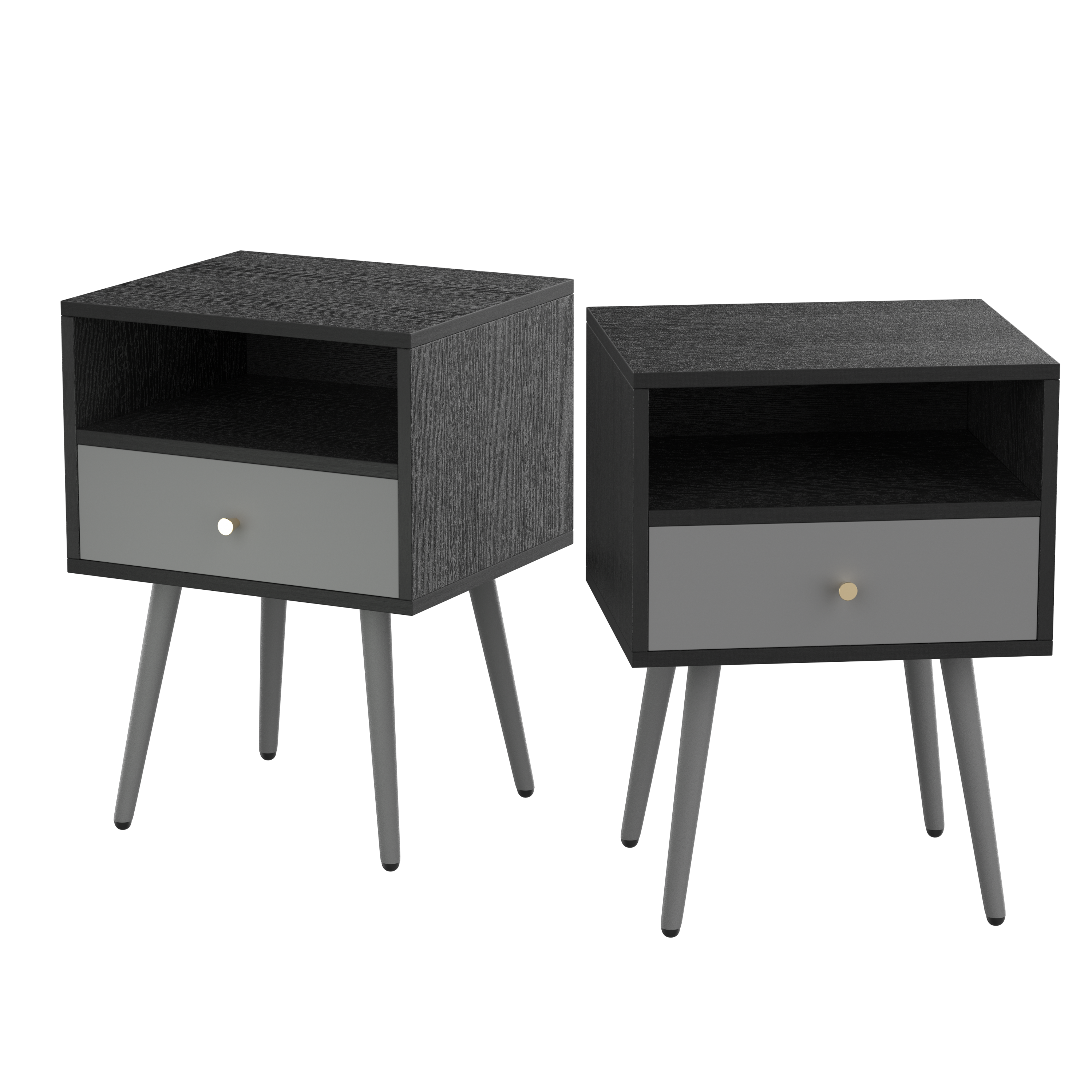 Modern Bedside Tables Set of 2,Nightstand with 1Storage Drawer -Chic  Simple Assembly End Side Table,Sofa Table,for bedroom/living room/office (2pcs,dark grey) image