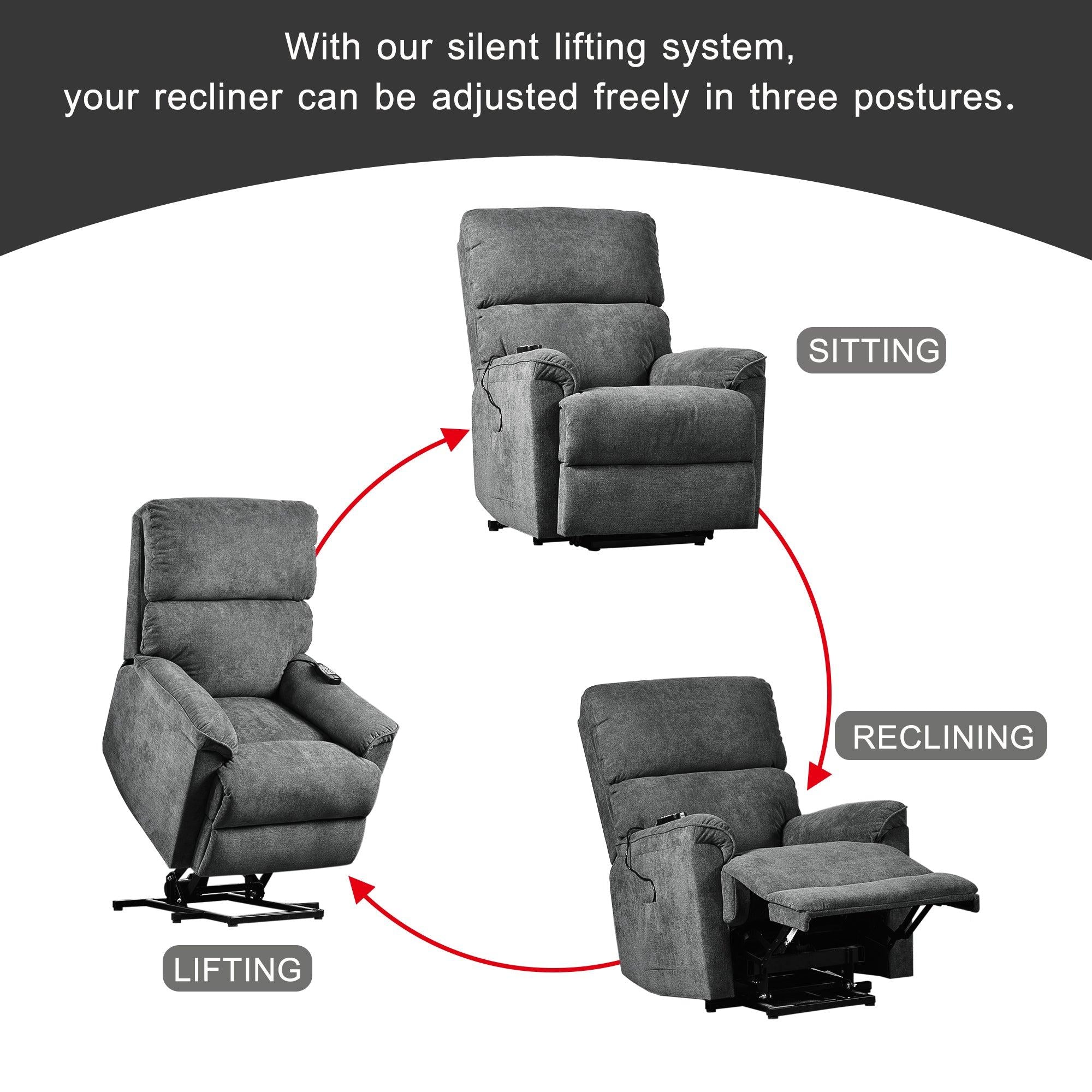 Power Lift Chair with Massage and Heating Function Soft Fabric Upholstery Recliner for Living Room