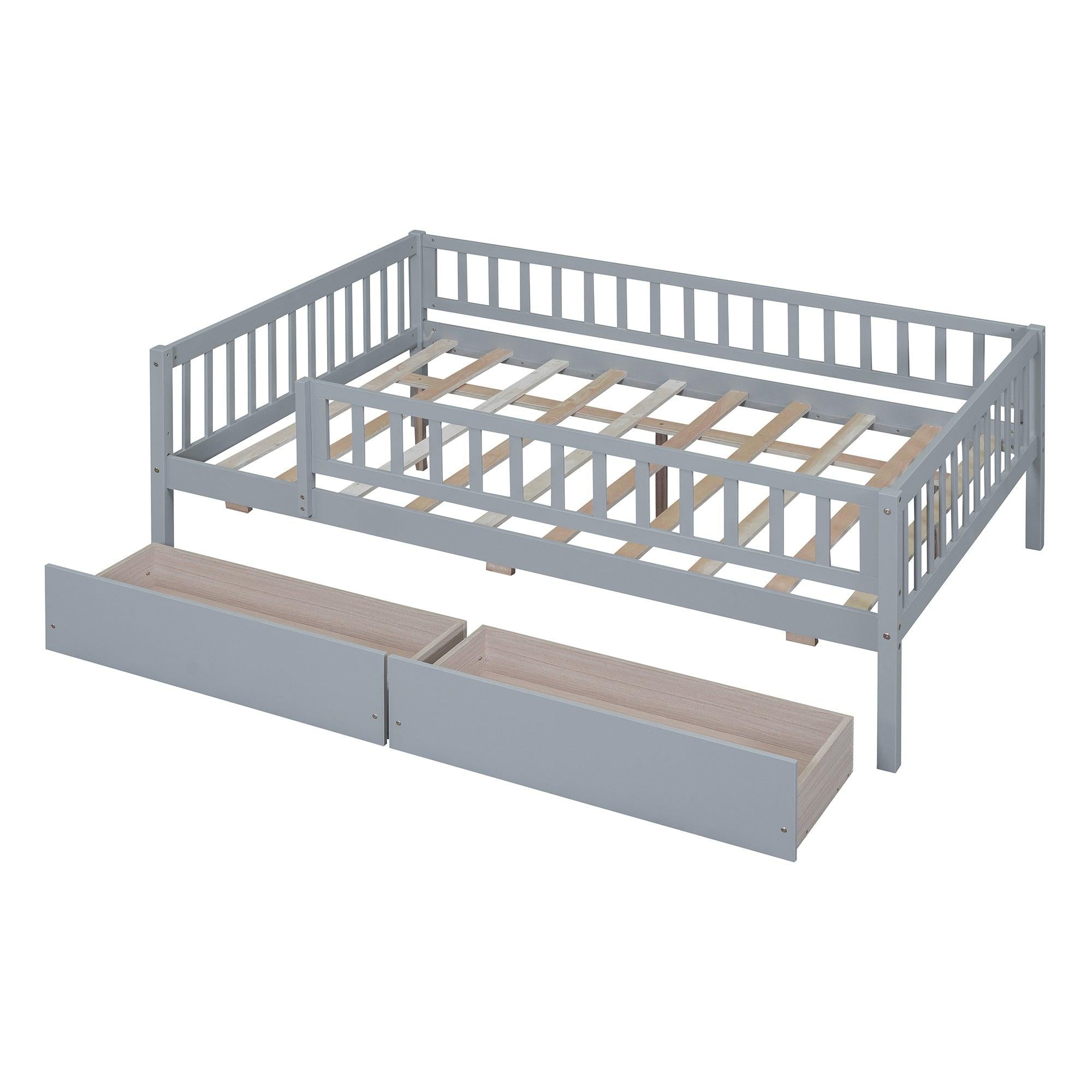 Full Size Daybed Wood Bed with Two Drawers, Gray