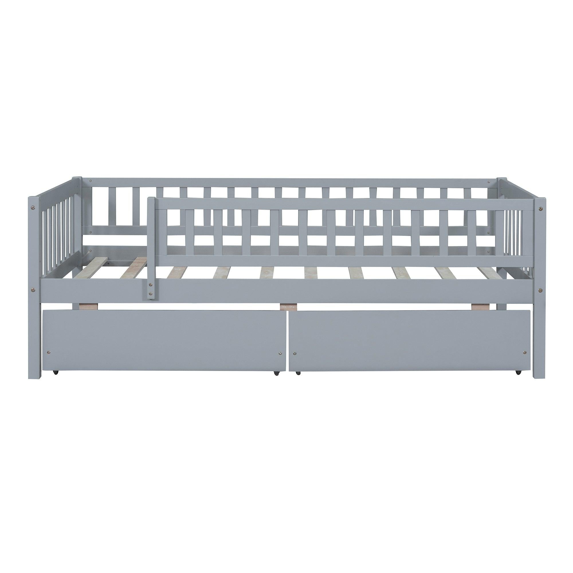 Twin Size Daybed Wood Bed with Two Drawers, Gray