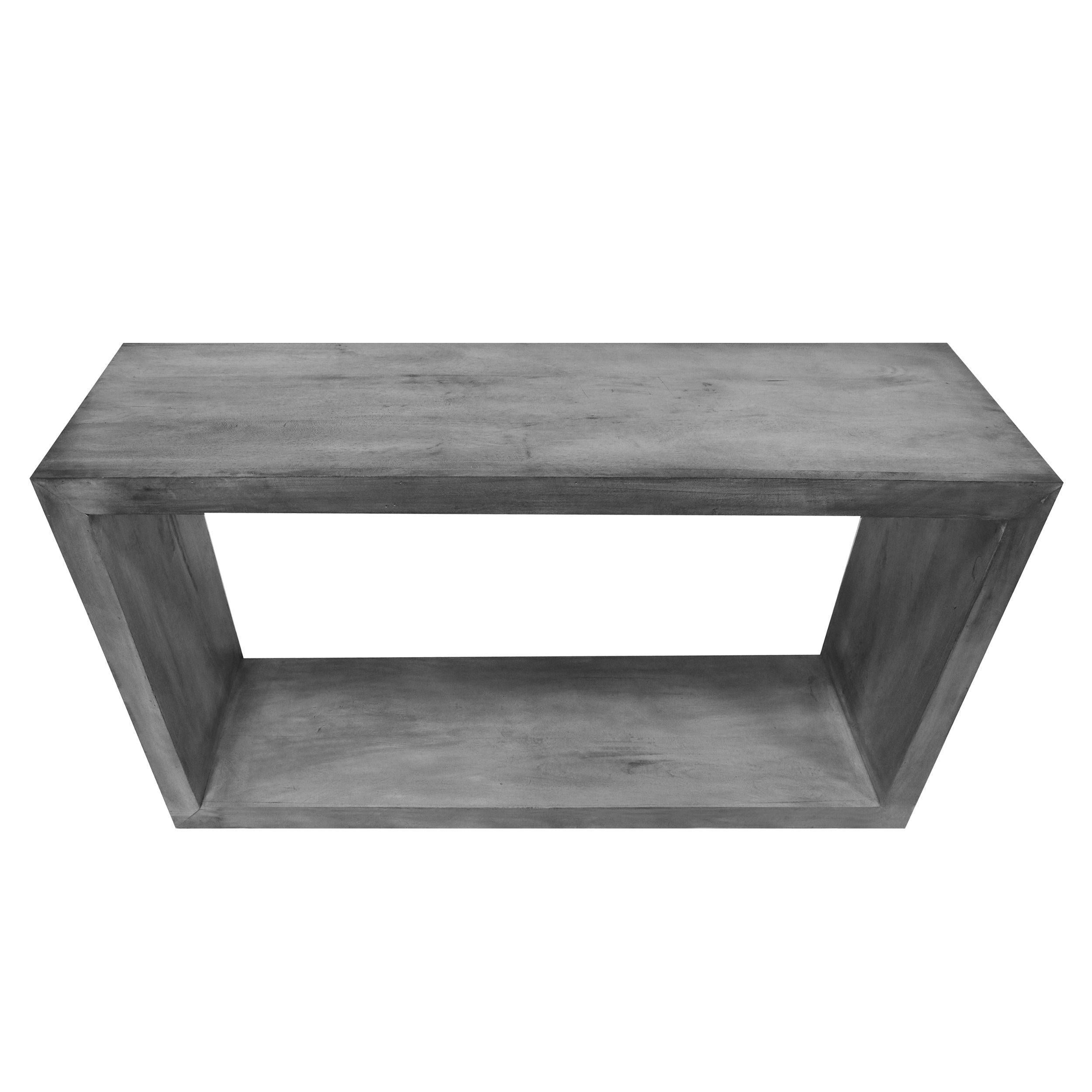 52" Cube Shape Wooden Console Table with Open Bottom Shelf, Charcoal Gray