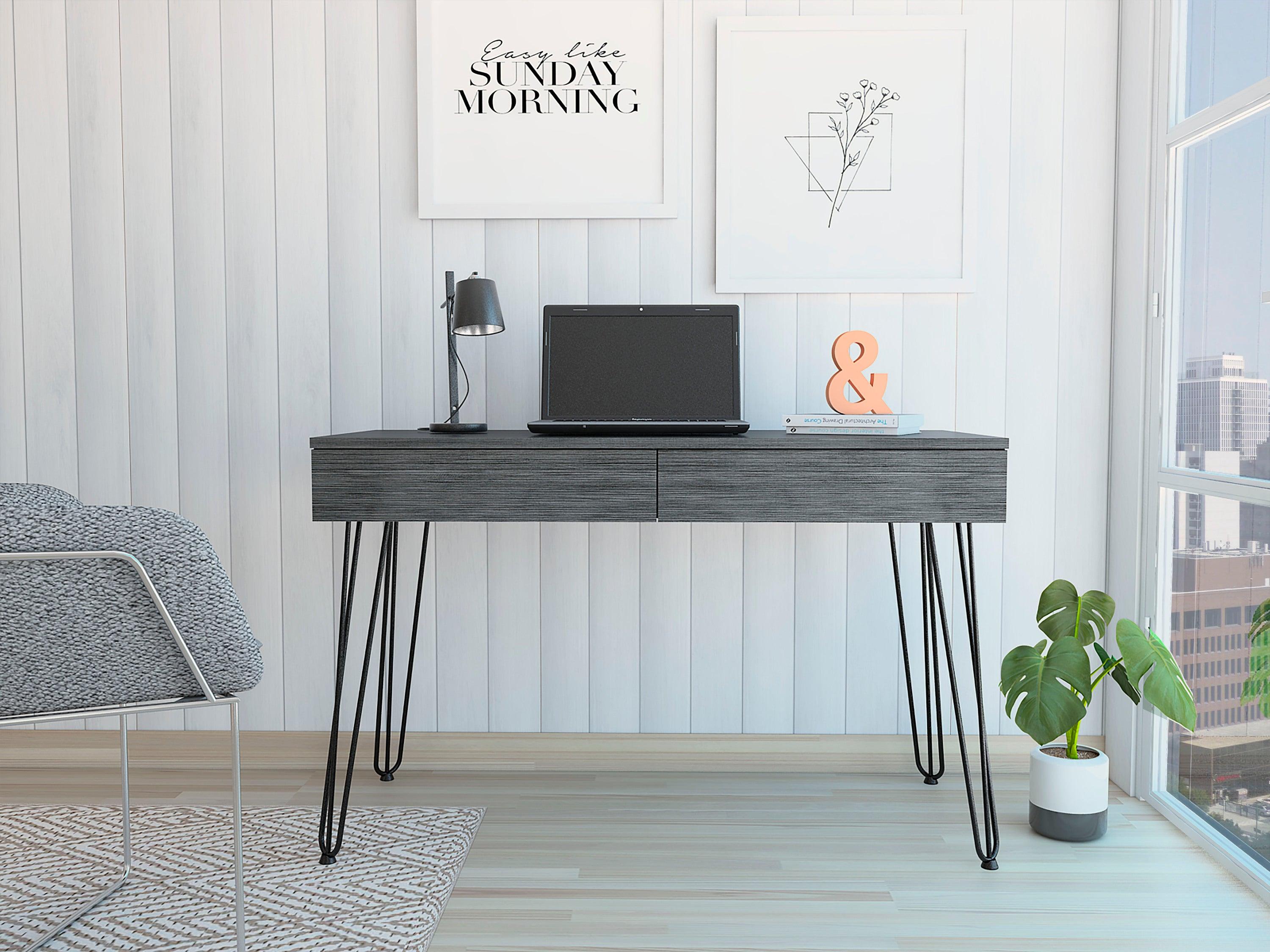 Canton 2-Drawer Writing Desk with Hairpin Legs Smokey Oak image