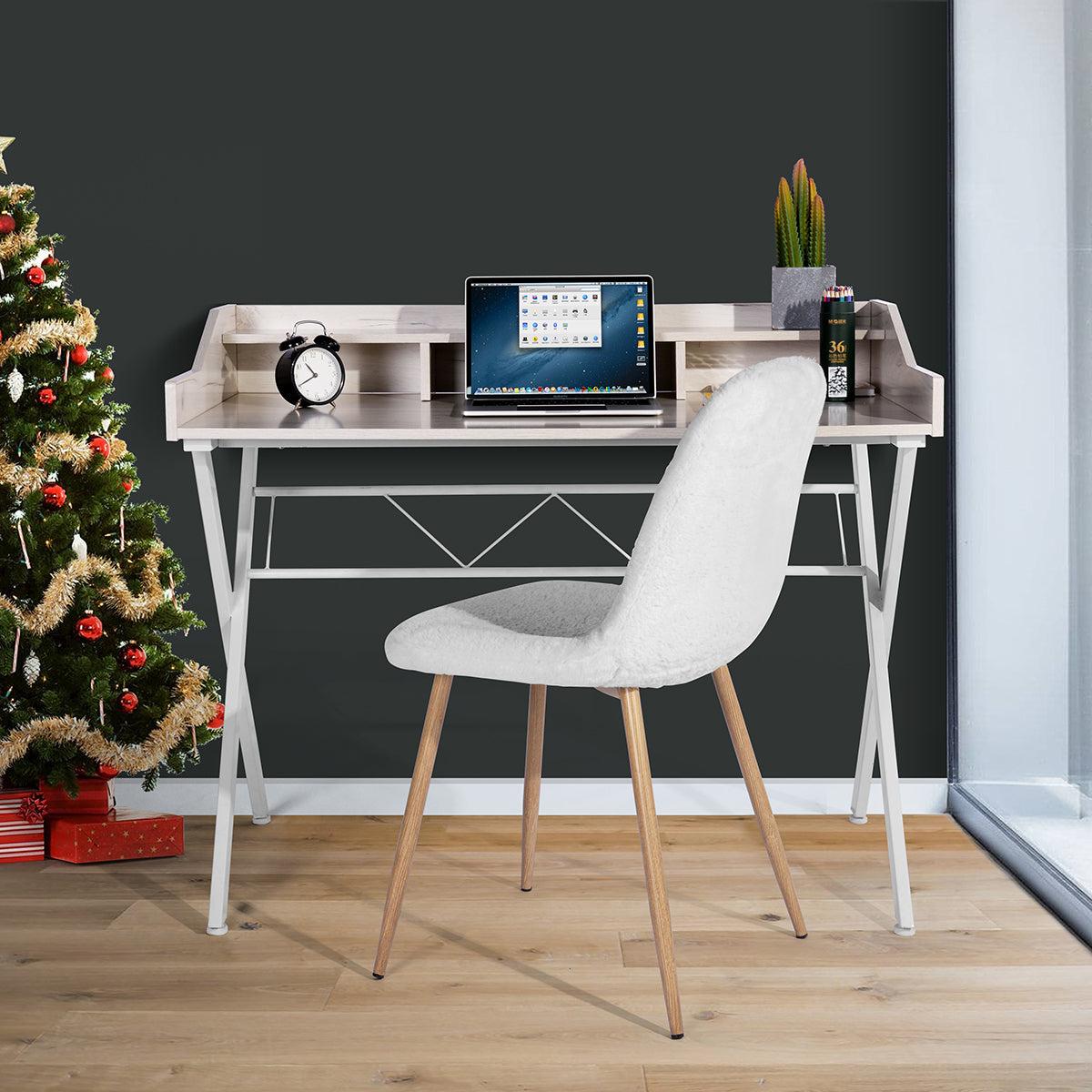 43.3" Computer Desk With 3 Open Cubbies - Beige & WHITE image