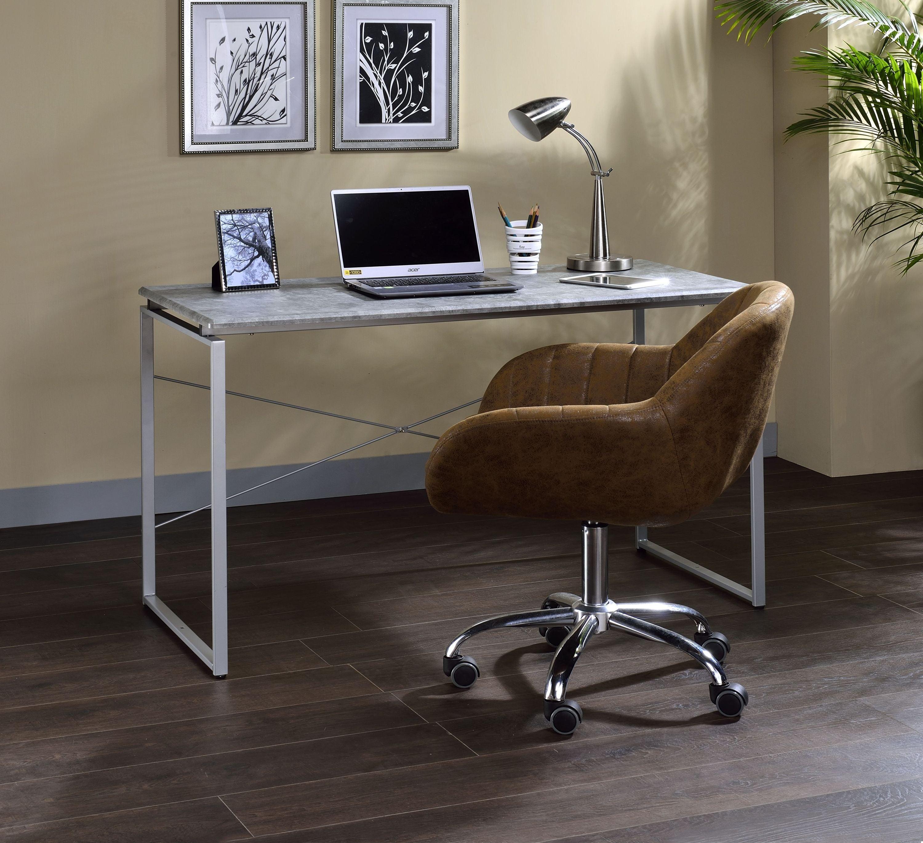 ACME Jurgen Desk, Faux Concrete & Silver 92905 image