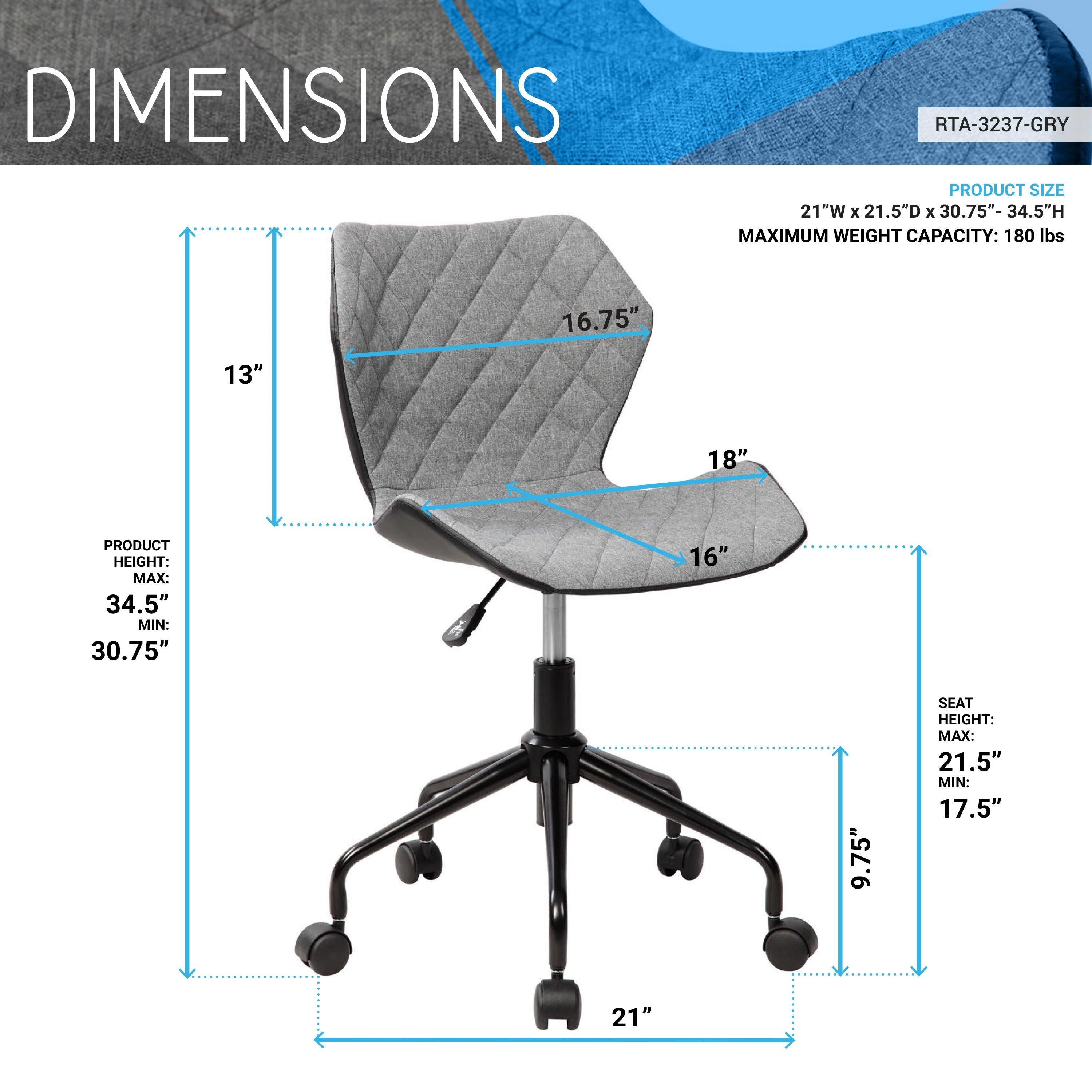 Techni Mobili DeluxeModern Office Armless Task Chair, Grey