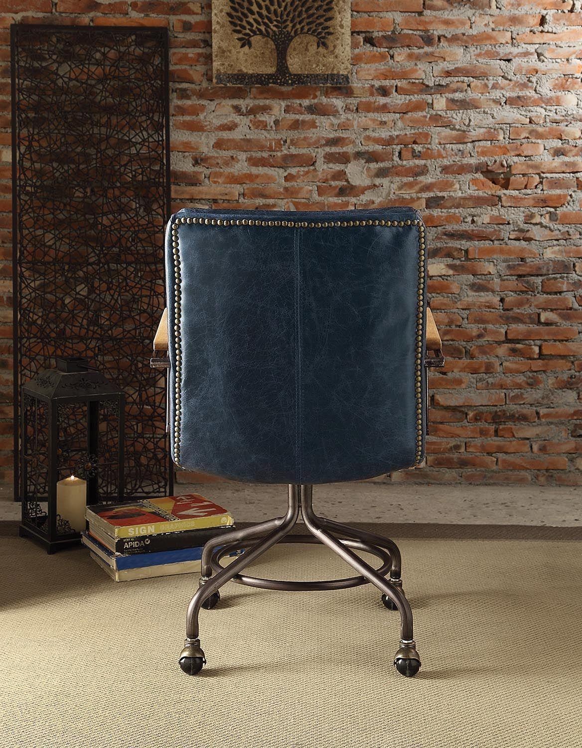 ACME Harith Office Chair in Vintage Blue Top Grain Leather 92417