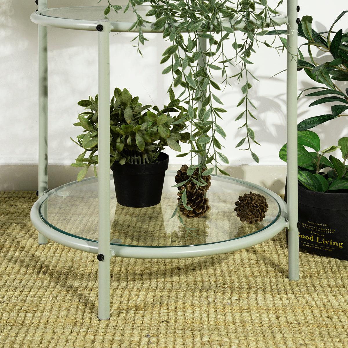 Glass Top End Table withStorage,Round Multi-Tiered Plant Stand - Mint green