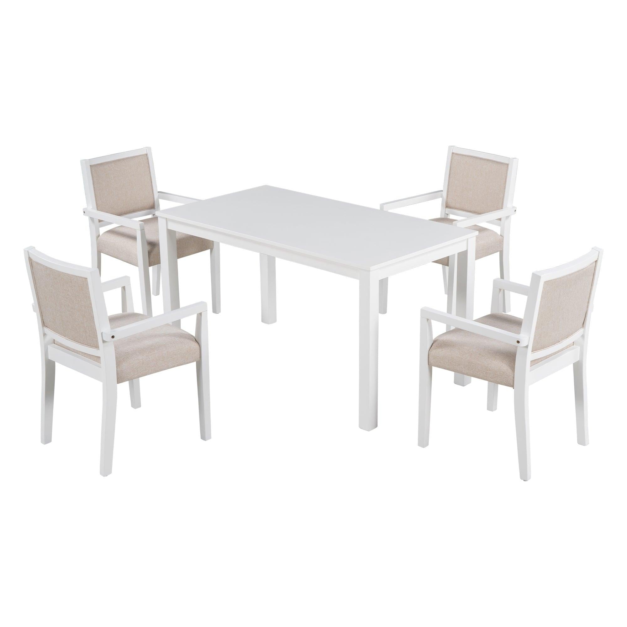 Wood 5-Piece Dining Table Set with 4 Arm Upholstered Dining Chairs,Beige