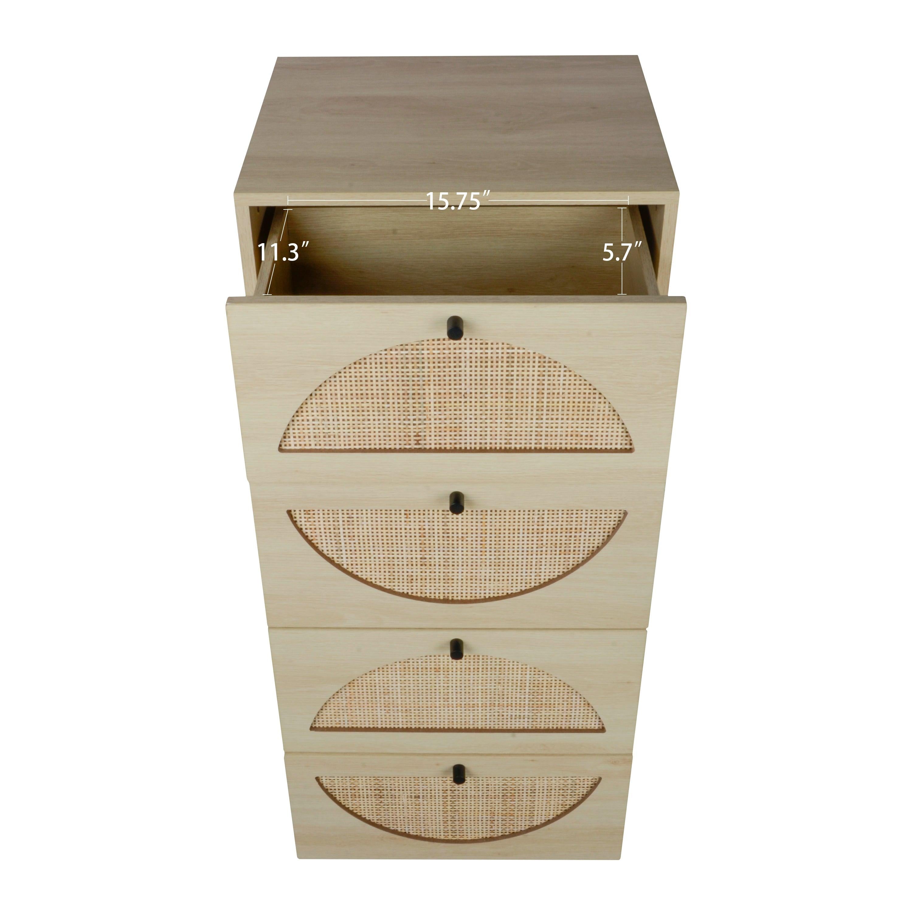 Natural rattan, Cabinet with 4 drawers, Suitable for living room, bedroom and study, Diversified Storage