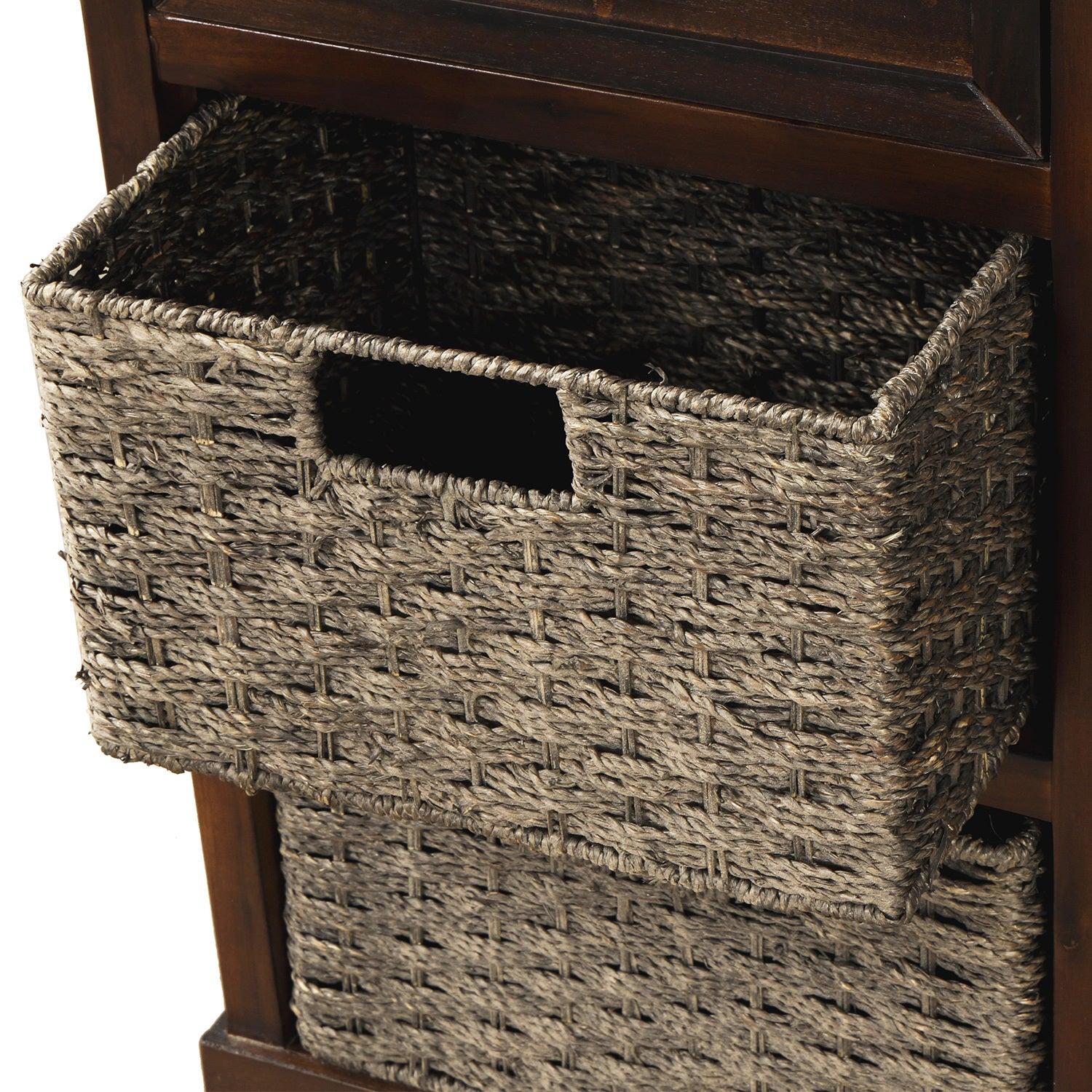 RusticStorage Cabinet with Two Drawers and Four Classic Rattan Basket for Dining Room/Living Room (Espresso)