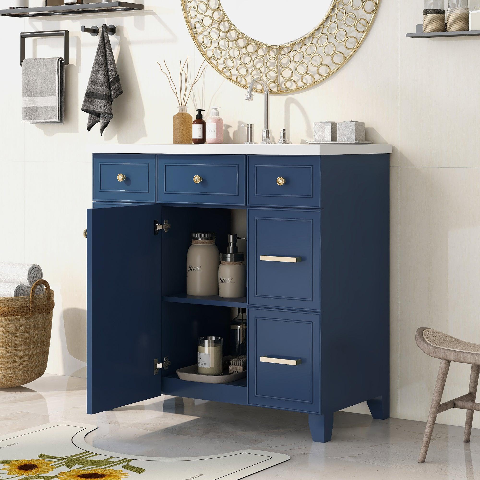 36" Bathroom Vanity Cabinet with Sink Top Combo Set, Navy Blue，Single Sink，Shaker Cabinet with Soft Closing Door and Drawer