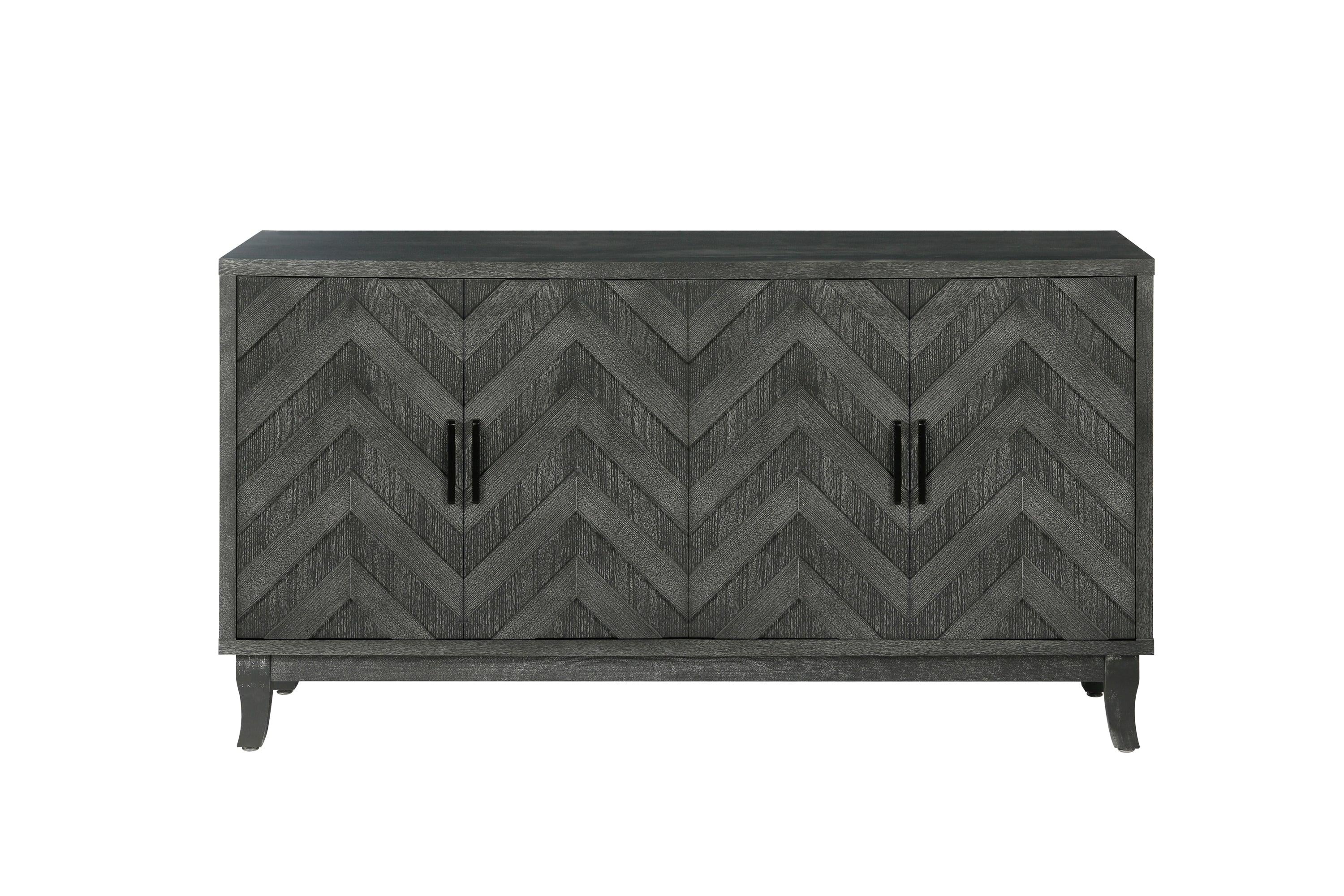 AccentStorage  4 Door Wooden Cabinets,Antique Dark Grey Colour  Wood Cabinet Vintage Style Sideboard for Living Room Dining Room Bedroom