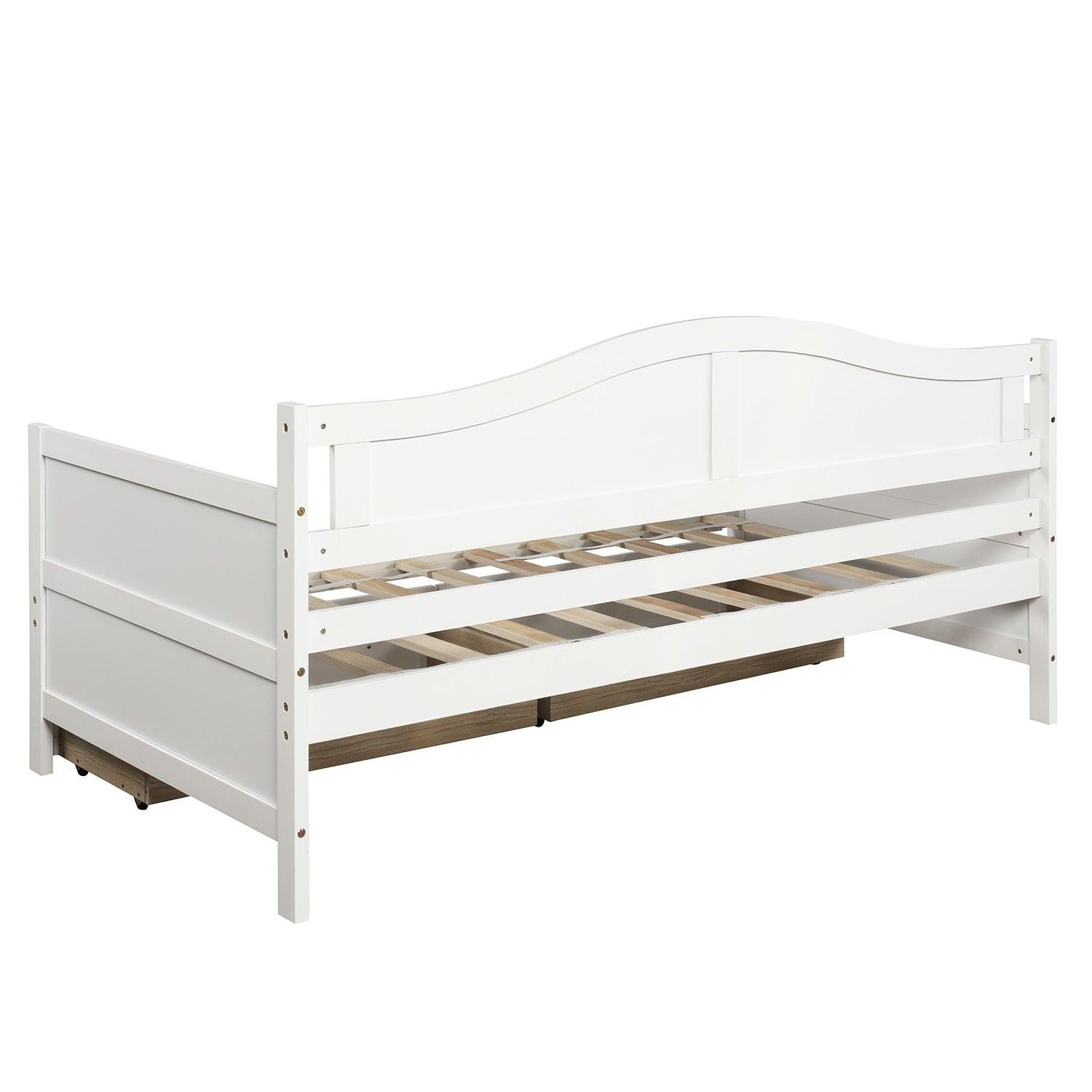 Twin Wooden Daybed with 2 drawers, Sofa Bed for Bedroom Living Room,No Box Spring Needed,White