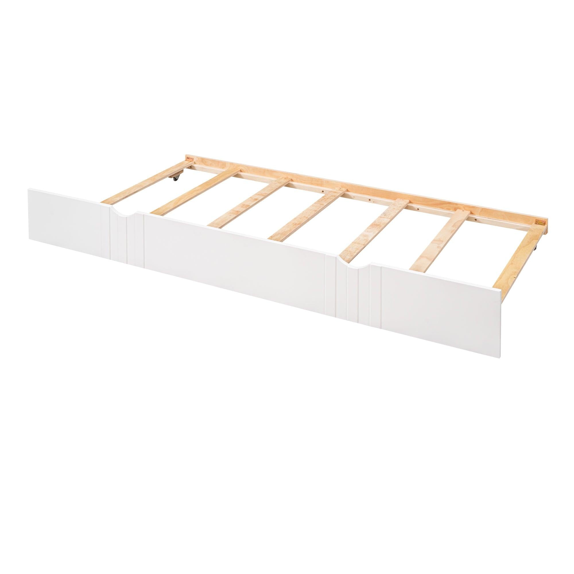 Full Size Daybed Wood Bed with Twin Size Trundle,White