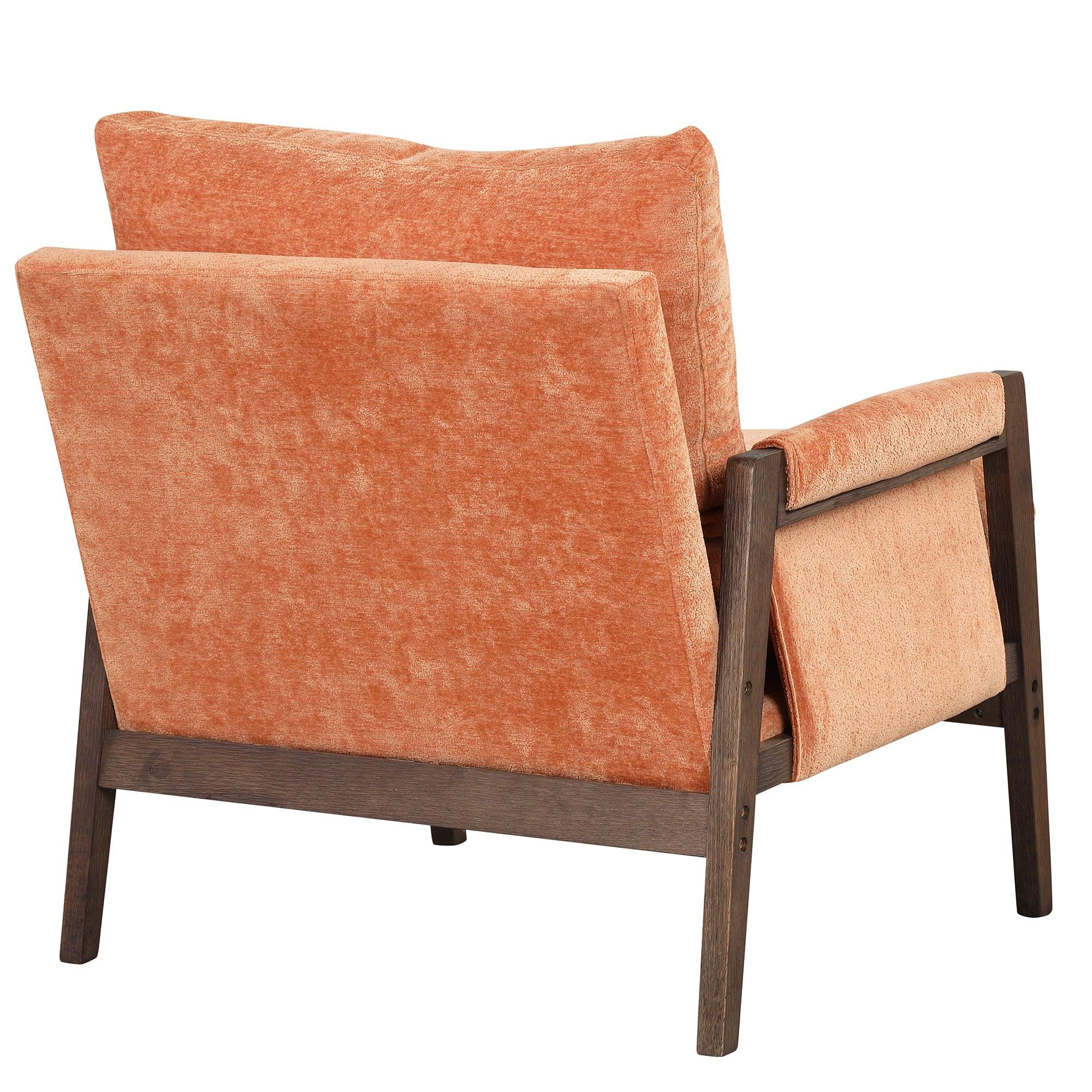 Mid-CenturyModern Velvet Accent Chair,Leisure Chair with Solid Wood and Thick Seat Cushion for Living Room,Bedroom,Studio,Orange