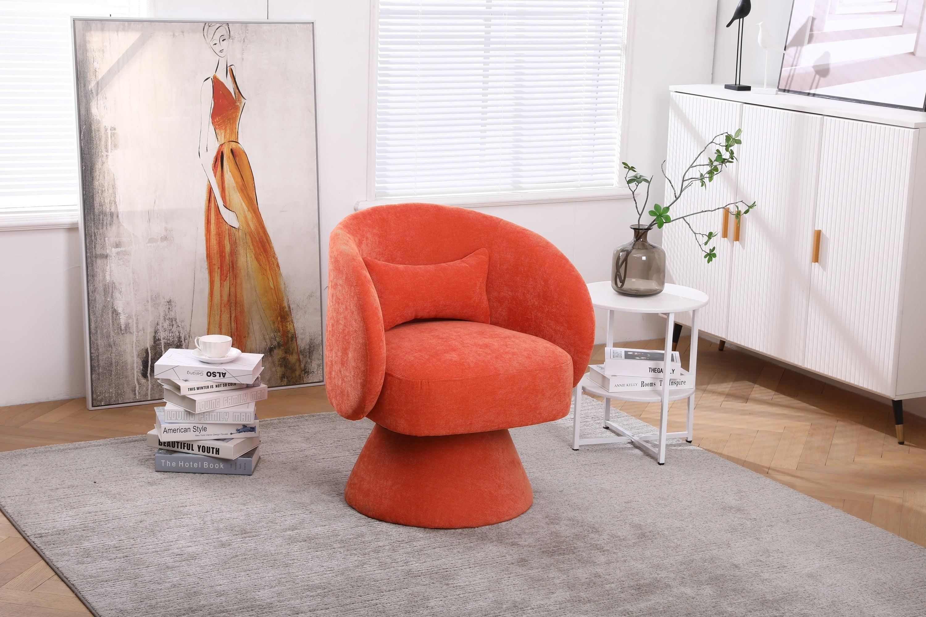 Swivel Accent Chair Armchair, Round Barrel Chair in Fabric for Living Room Bedroom(Orange)