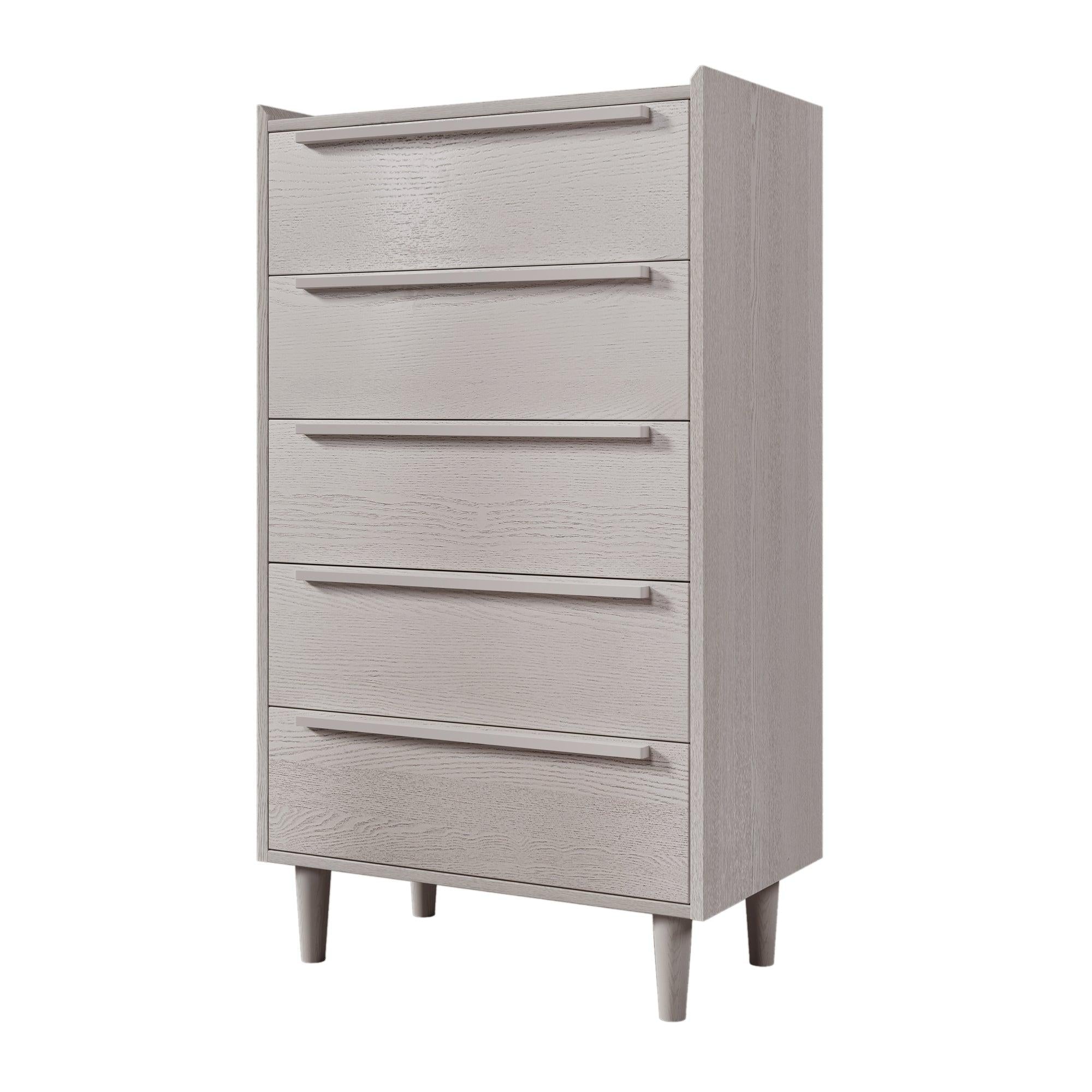 Modern Style Manufactured Wood 5-Drawer Chest with Solid Wood Legs, Stone Gray