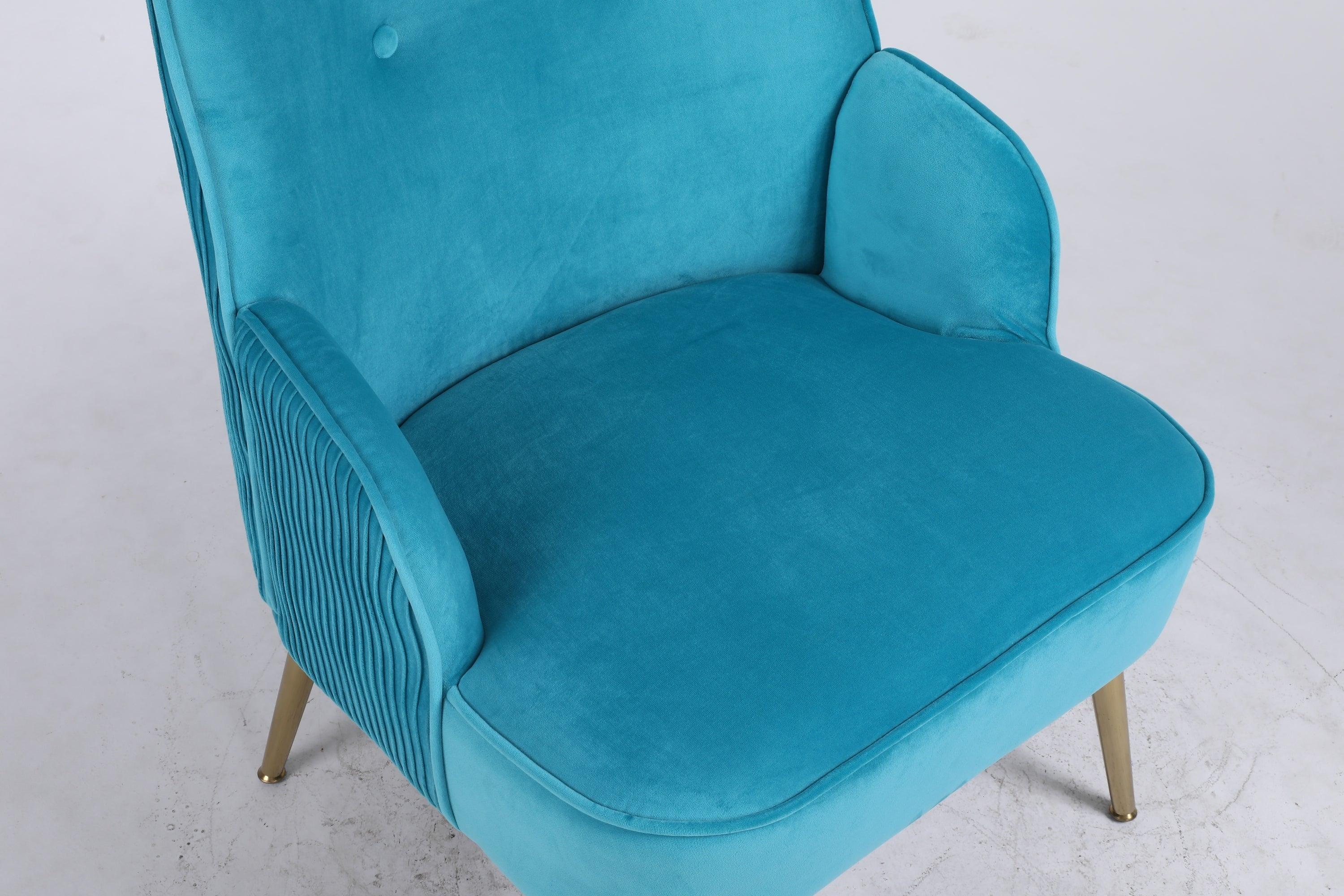 Velvet Accent Chair for Living Room/Bed Room/Guest Room, Upholstered Mid CenturyModern Leisure Chair with Metal Legs Guest Chair Vanity Chair, Teal Blue