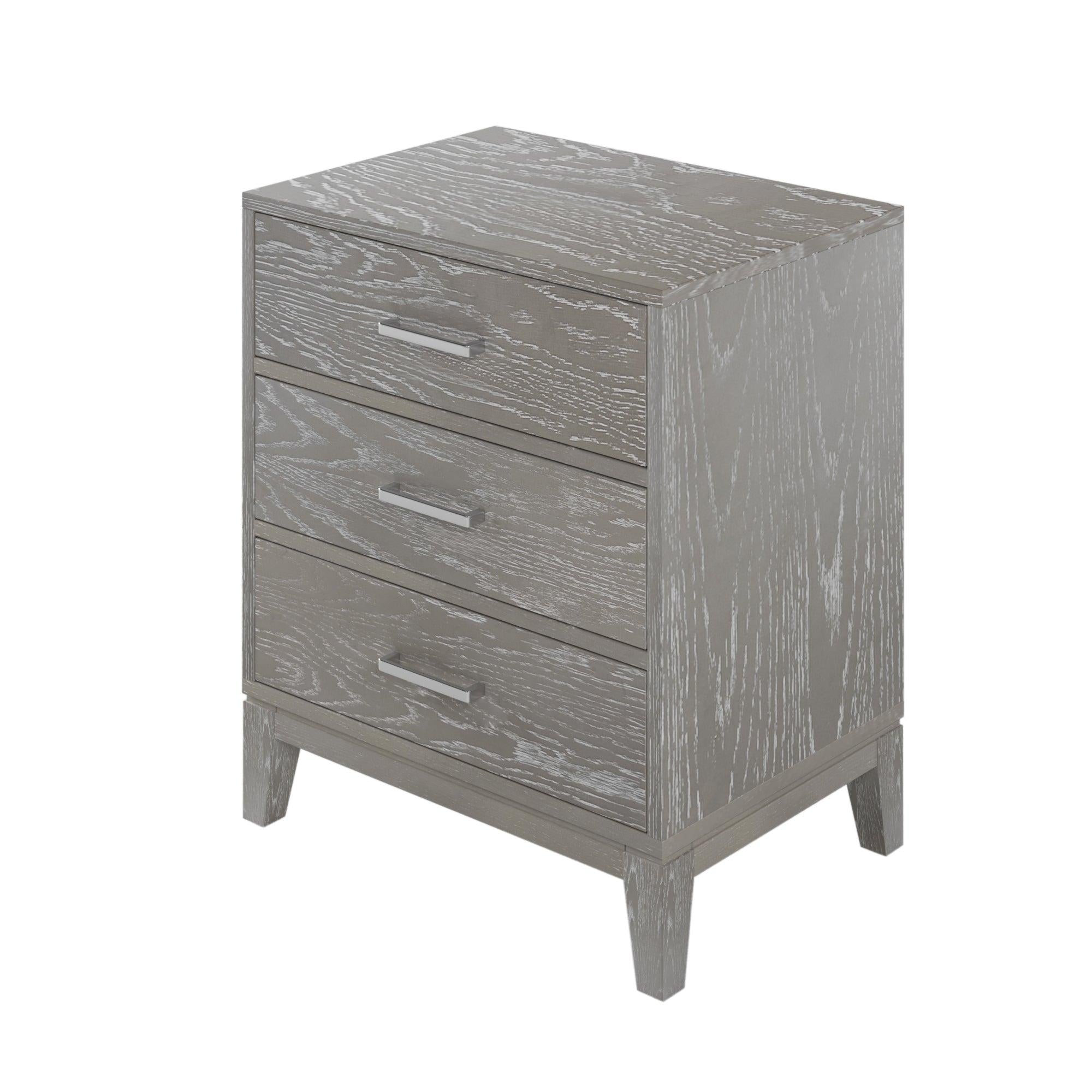 Modern Concise Style Solid wood Grey grain Three-Drawer Nightstand with Tapered Legs and Smooth Gliding Drawers