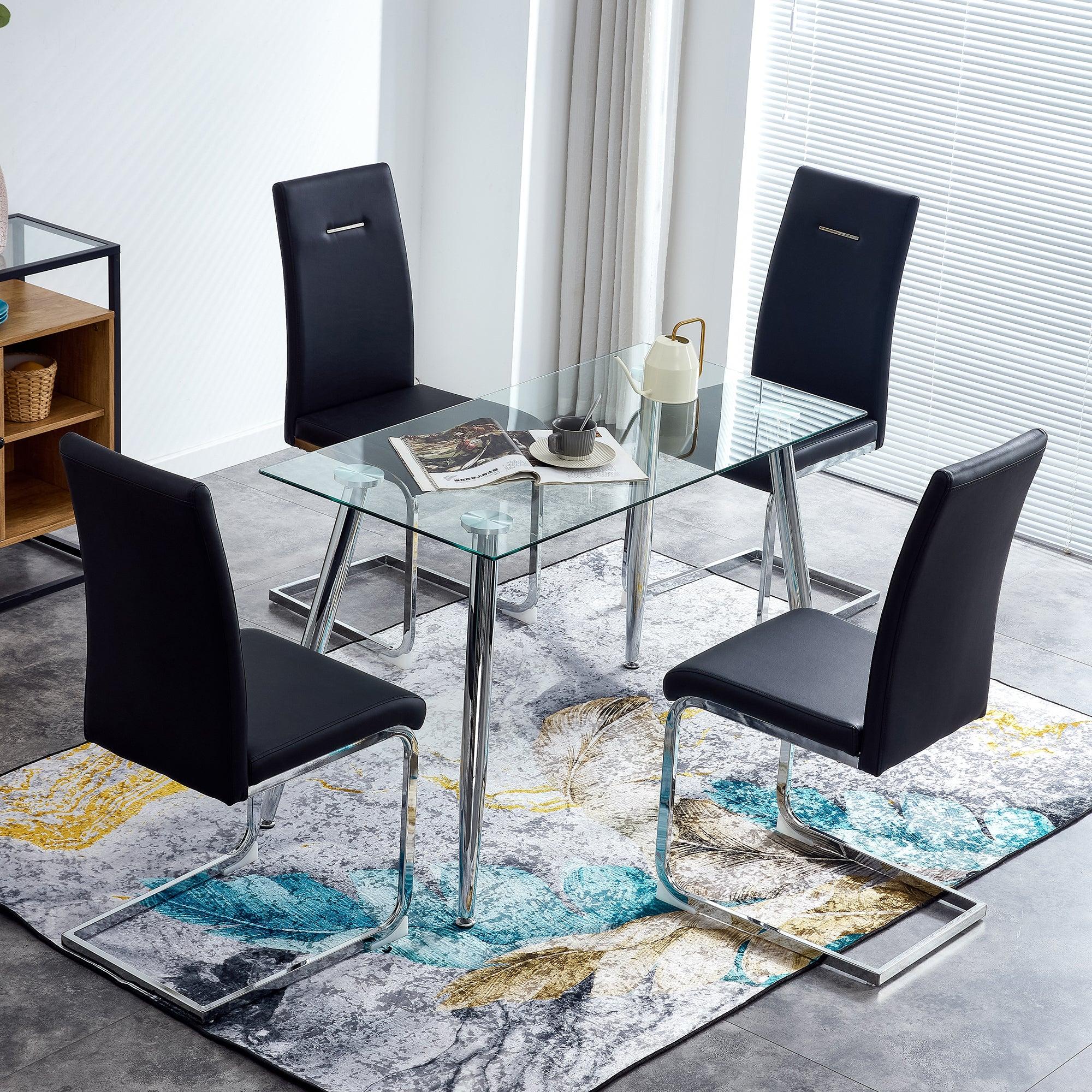 Glass Dining Table, Dining Chair set, 4 Black  Dining Chairs and 1 Dining Table .Table Size 51" W x 31"D x 30" H