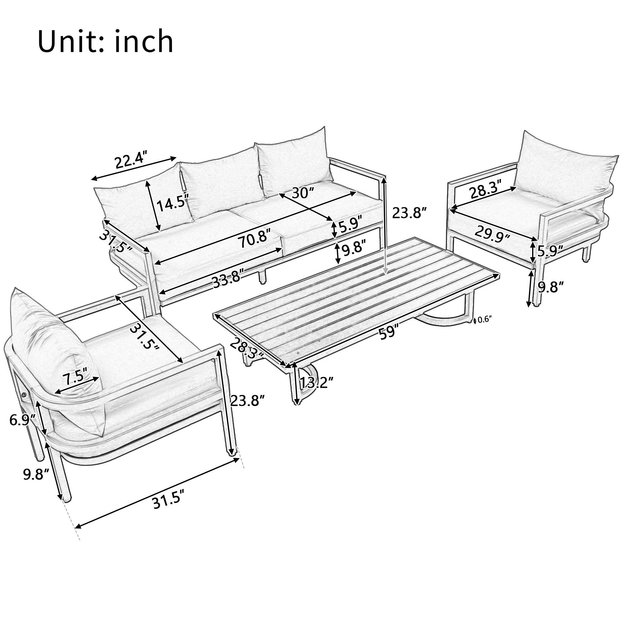 Multi-person Outdoor Steel Sofa Set, Waterproof, Anti-rust and Anti-uv, Suitable for Gardens and Lawns