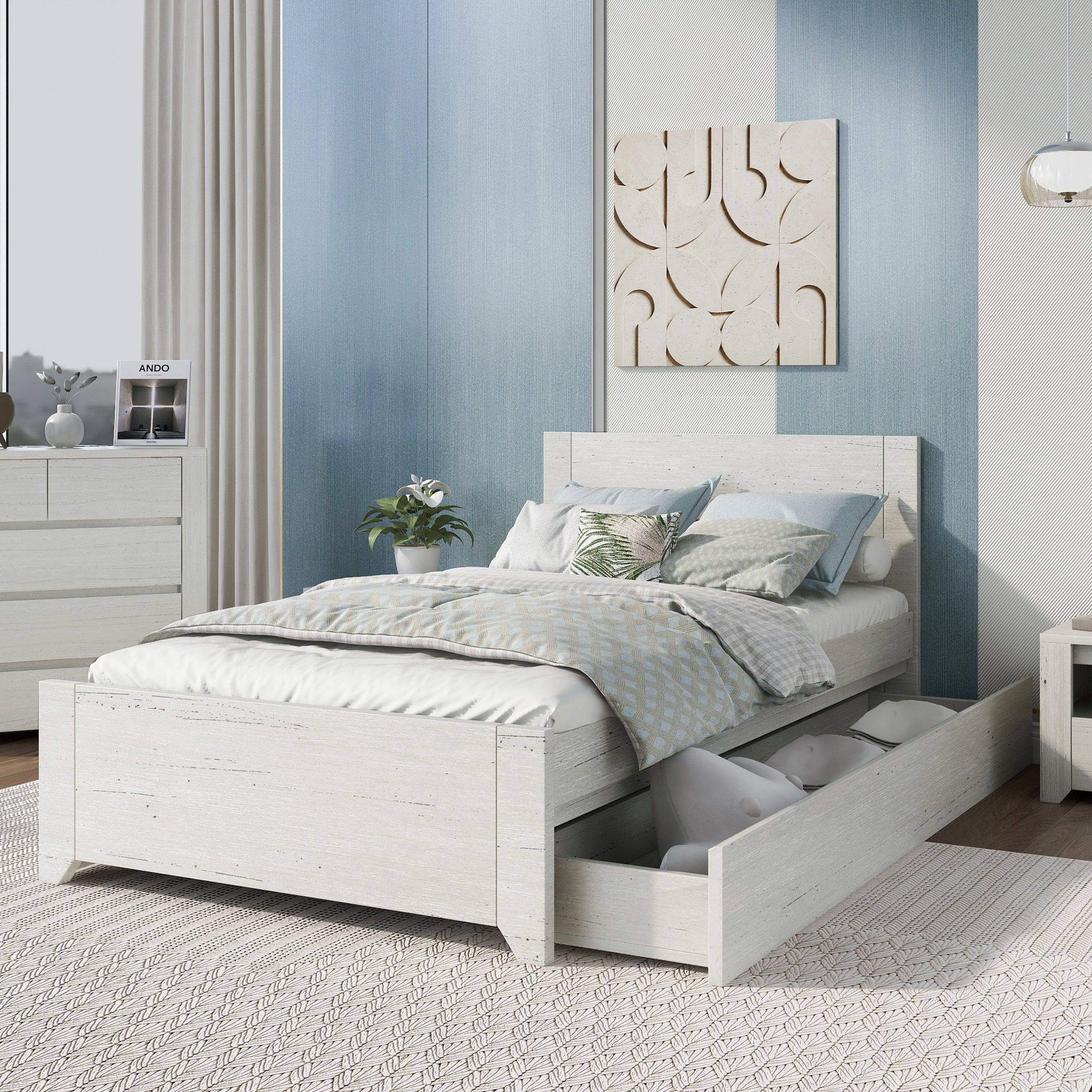 3 Pieces Simple Style Manufacture Wood Bedroom Sets with Twin bed, Nightstand and Dresser, Stone Gray