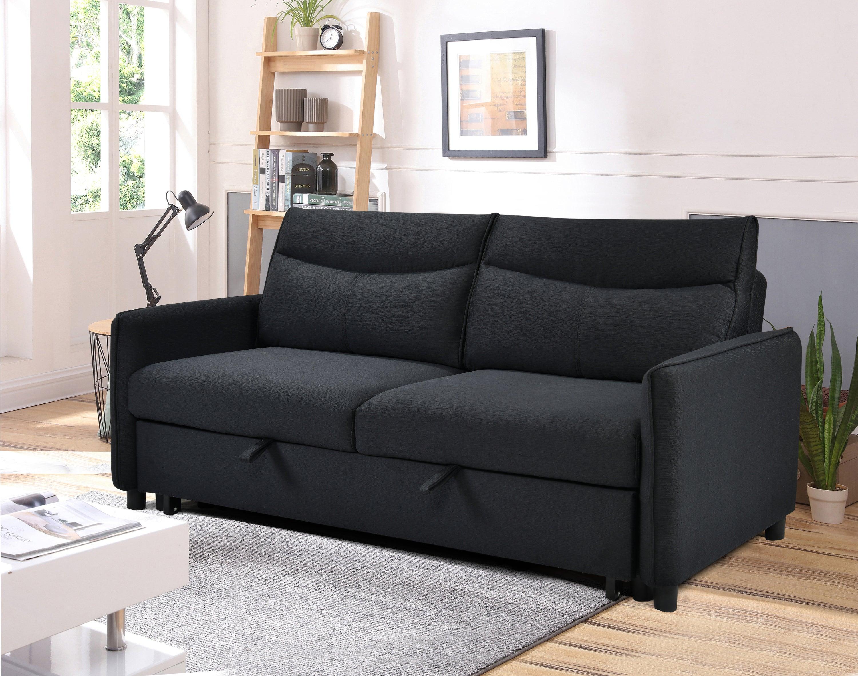 3 in 1 Convertible Sleeper Sofa Bed,Modern Fabric Loveseat Futon Sofa Couch w/Pullout Bed, Small Love Seat Lounge Sofa w/Reclining Backrest, Furniture for Living Room, Black