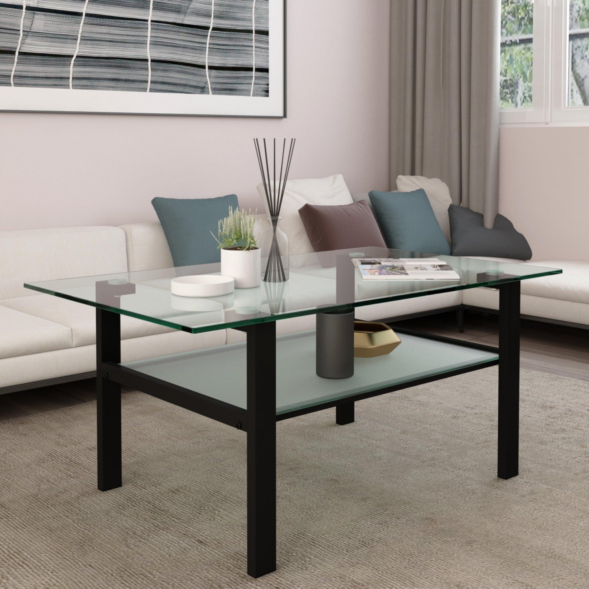 Transparent glass black coffee table,Modern simple, living room coffee table, side center table