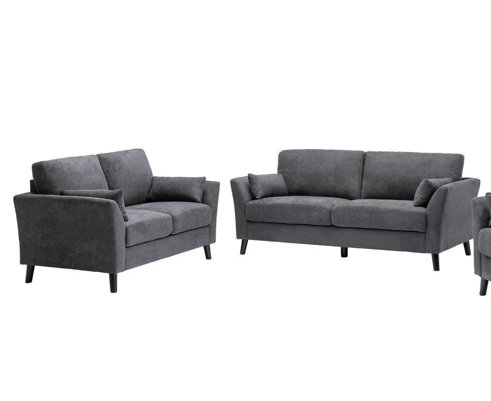 Damian Gray Velvet Fabric Sofa Loveseat Living Room Set