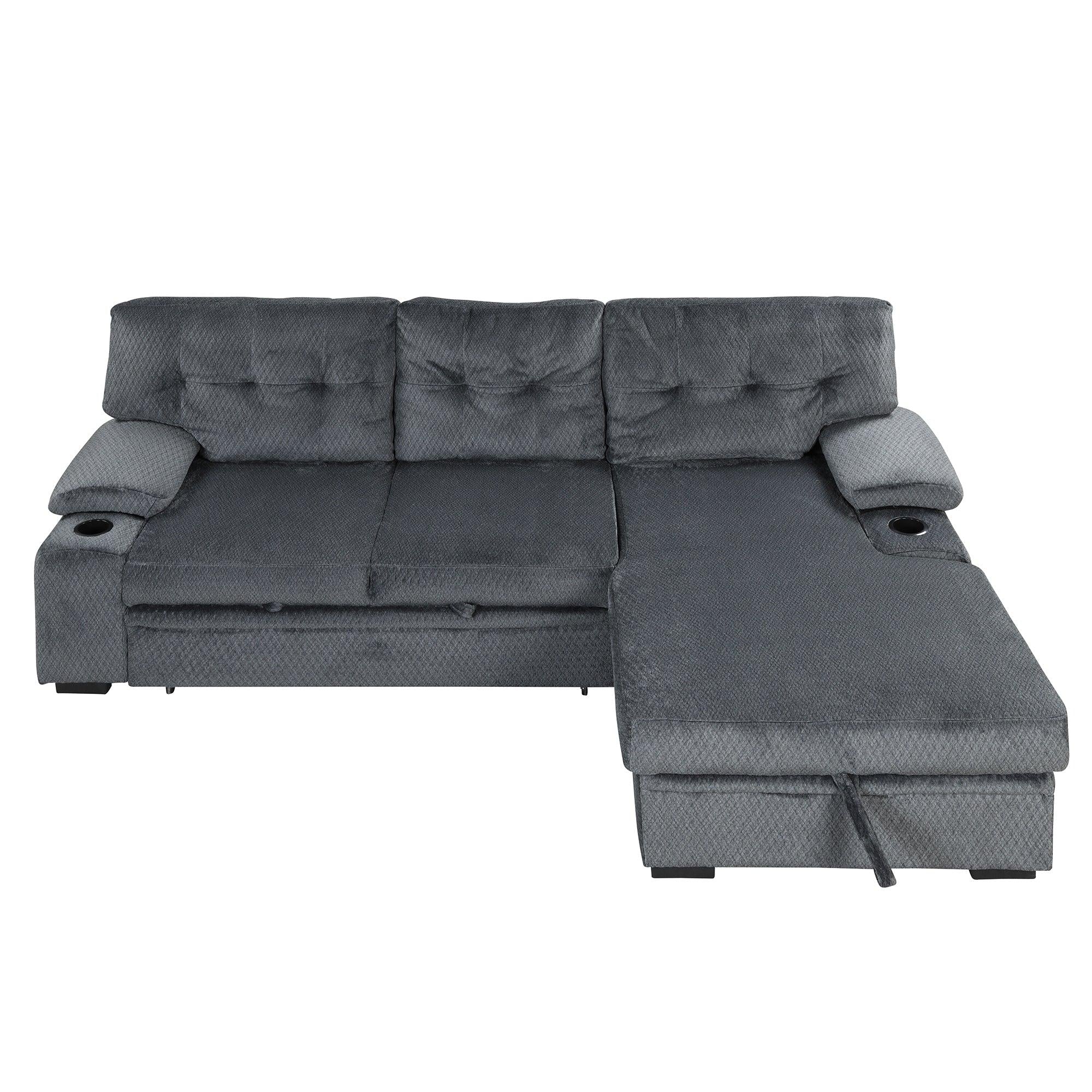 95.7"Modern Padded Upholstered  Sofa Bed Sleeper Sectional Sofa withStorage Chaise and Cup Holder for Living Room Furniture Set