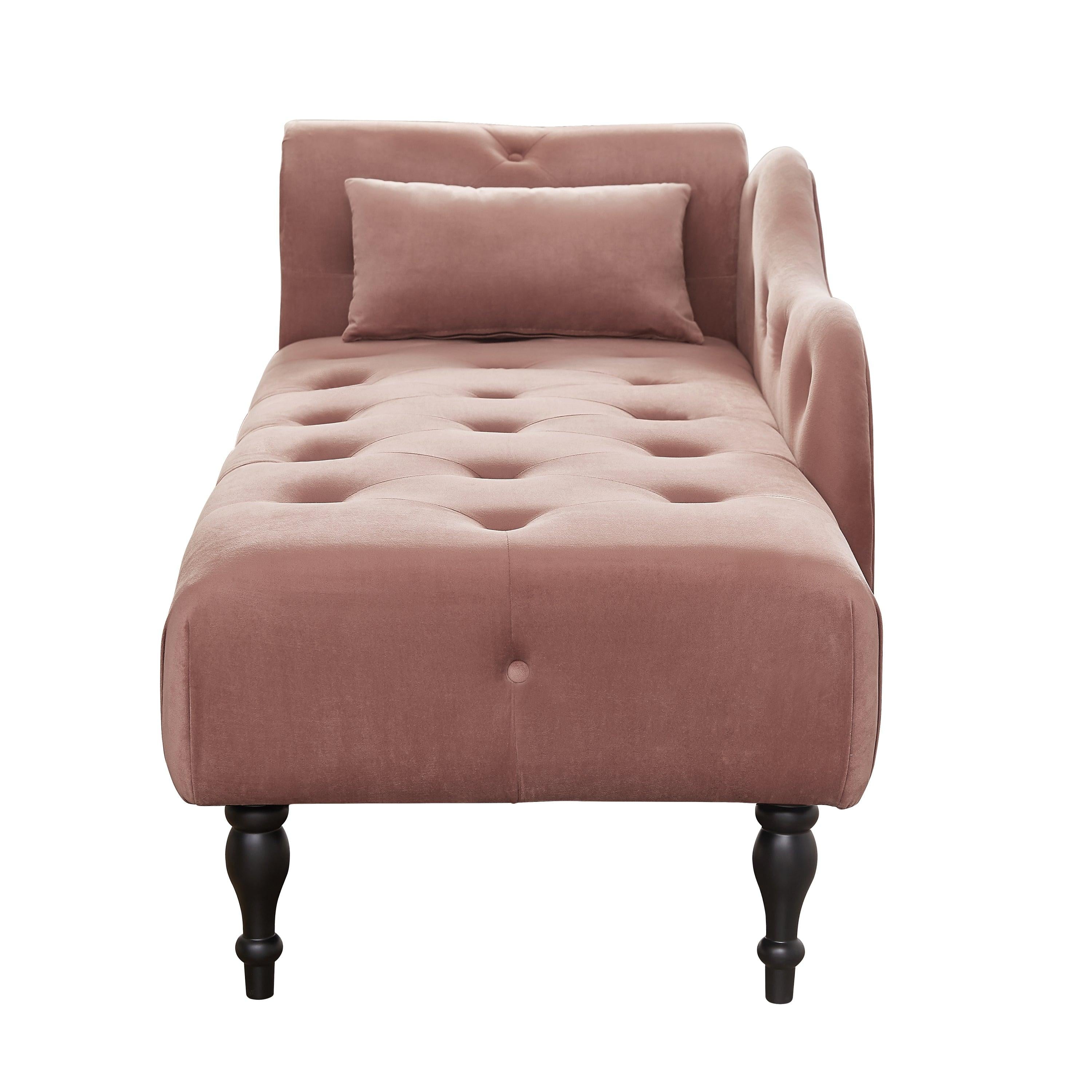 60.6" Velvet Chaise Lounge Buttons Tufted Nailhead Trimmed Solid Wood Legs with 1 Pillow,Rose