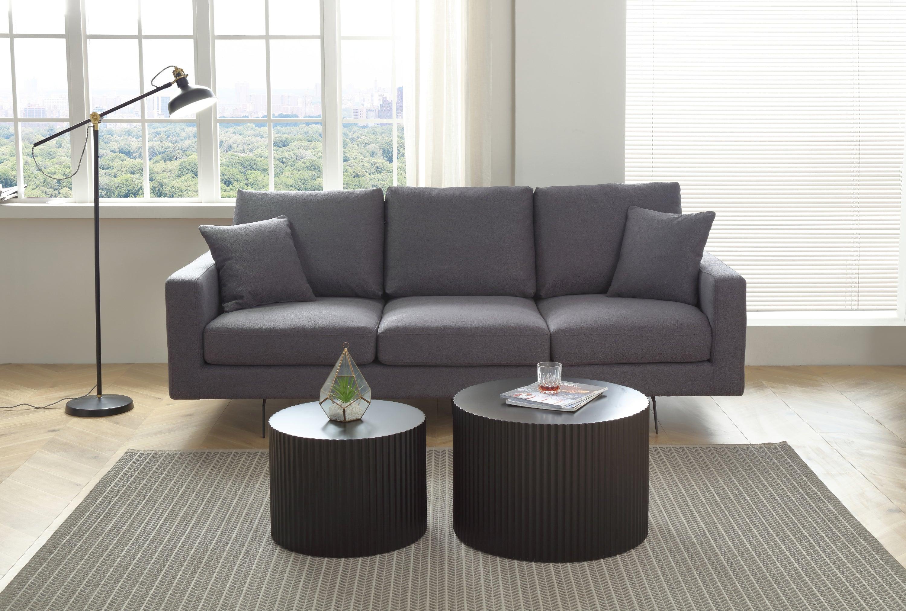 Modern Grey Three-Seat Sofa with Thick Sponge and Two Pillows, 87.40inch