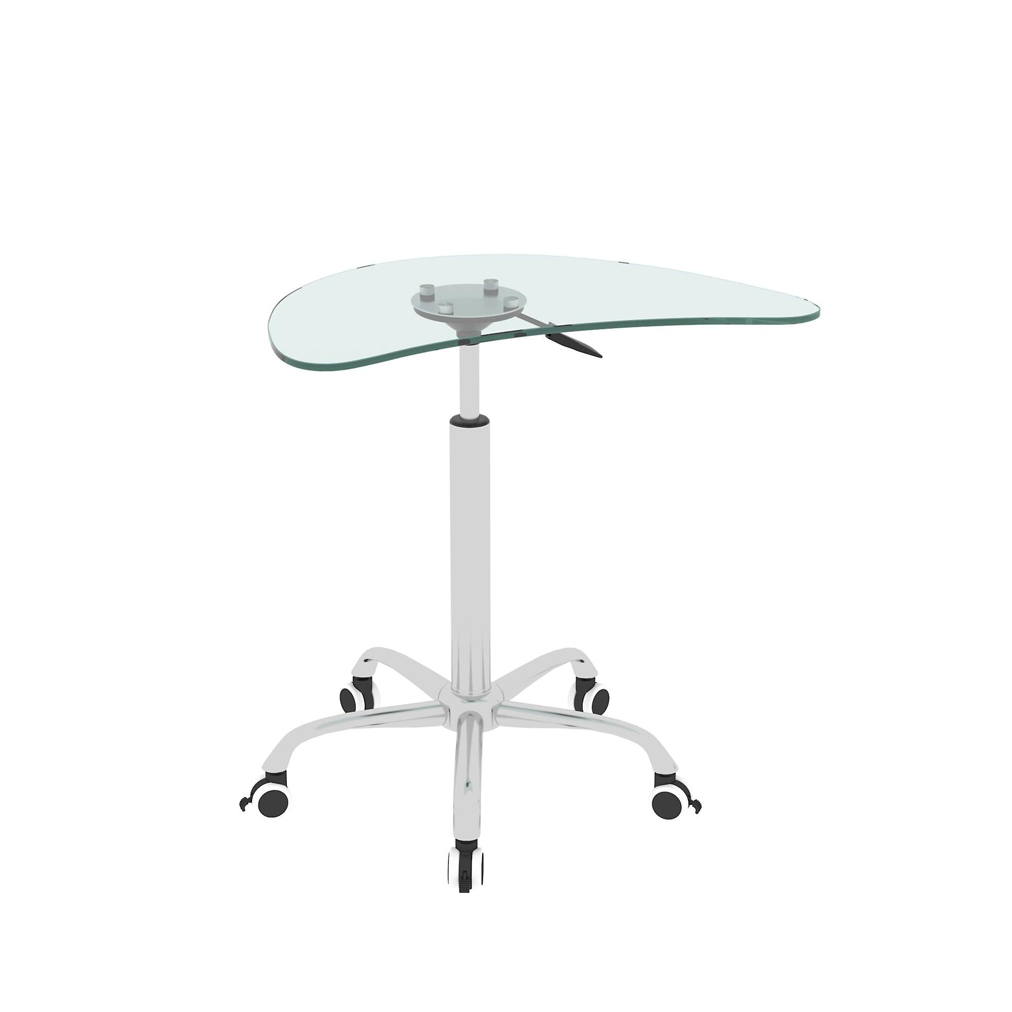 Adjustable Height Transparent Tempered Glass Table Desk Table with Lockable Wheels(Adjustable Range 24.2 "~32.7 ")