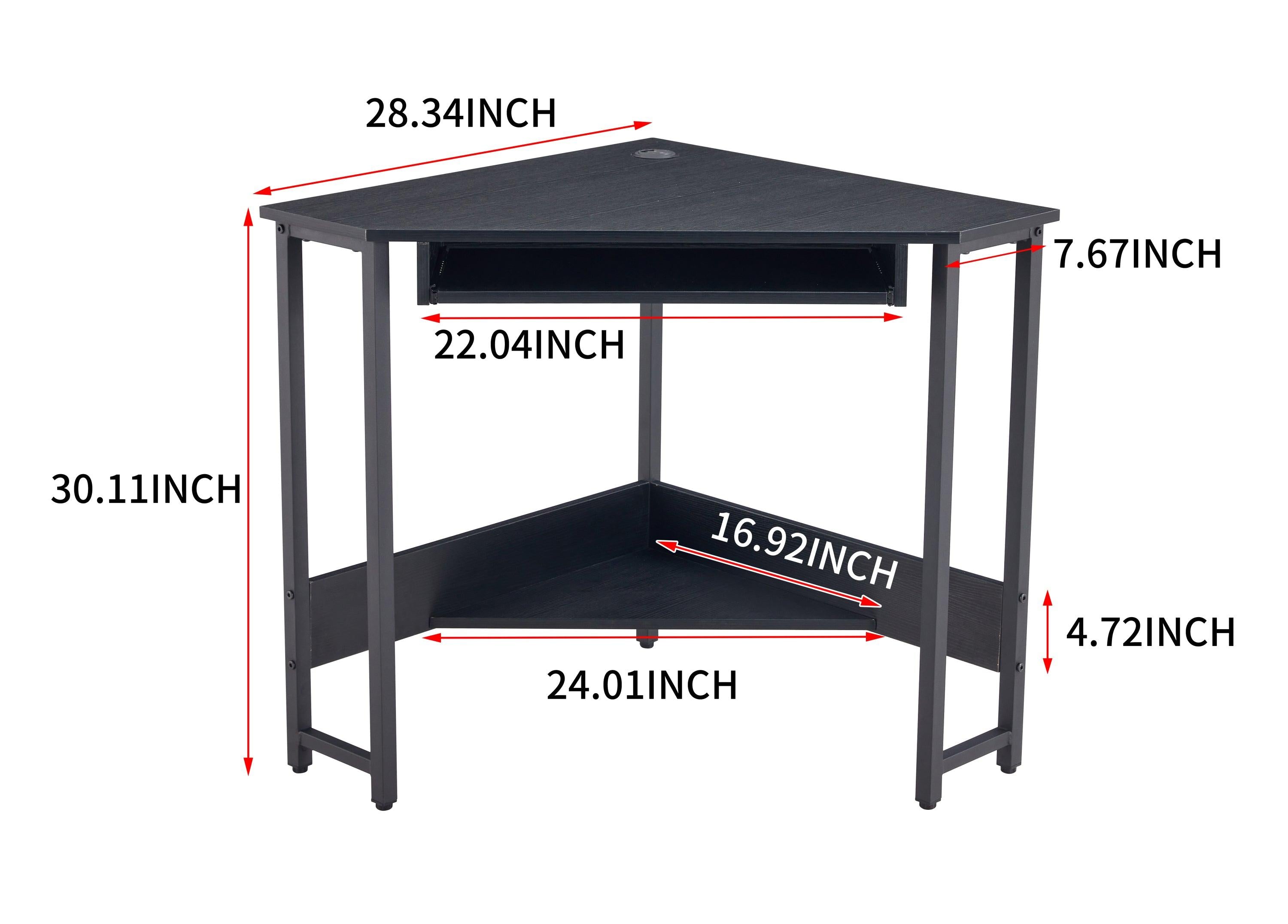 Triangle Computer Desk,Corner Desk With Smooth Keyboard Tray&Storage Shelves ,Compact Home Office,Small Desk With Sturdy Steel Frame As Workstation For Small Space,BLACK,28.34''L 24''W 30.11''H