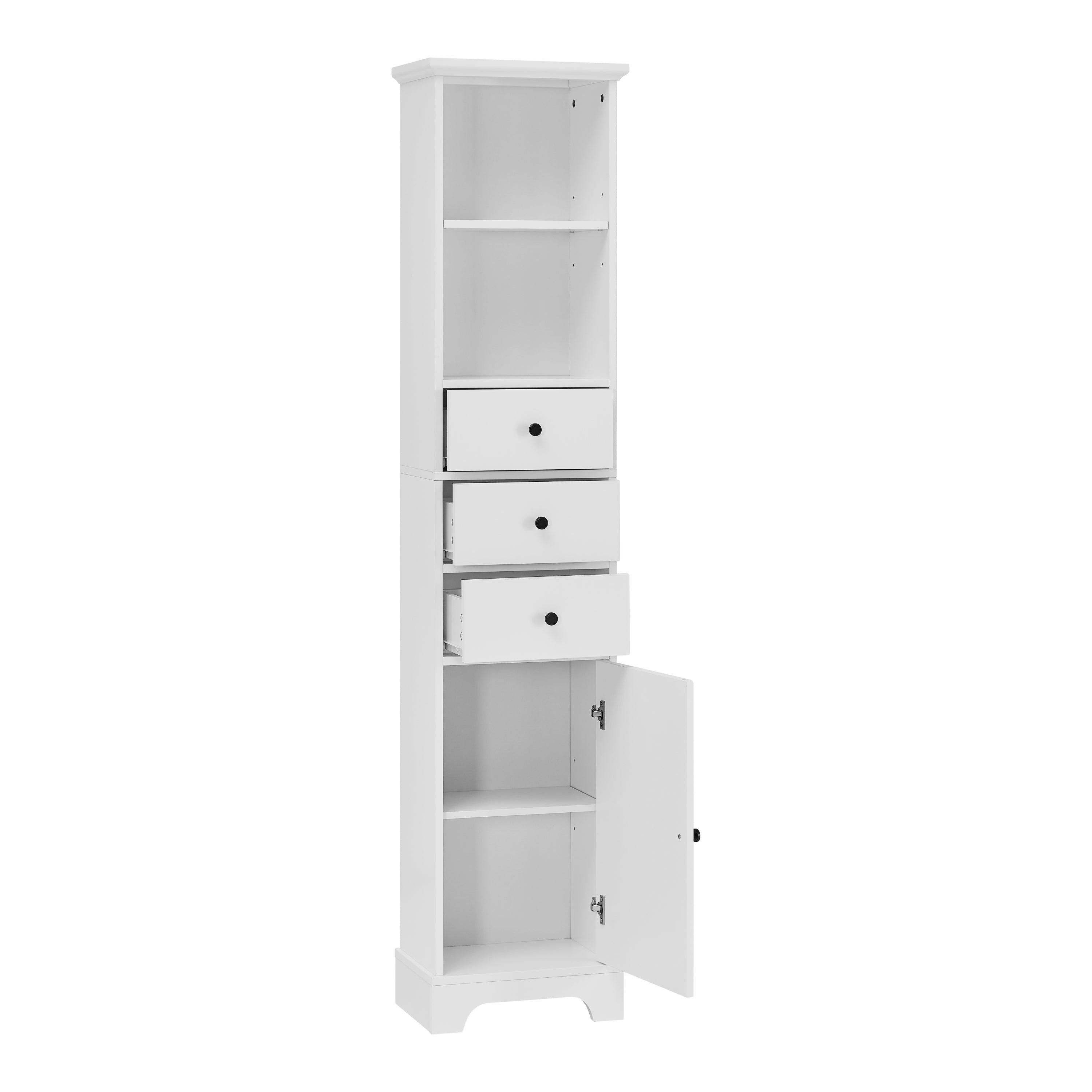 White Tall Bathroom Cabinet, FreestandingStorage Cabinet with 3 Drawers and Adjustable Shelf, MDF Board with Painted Finish