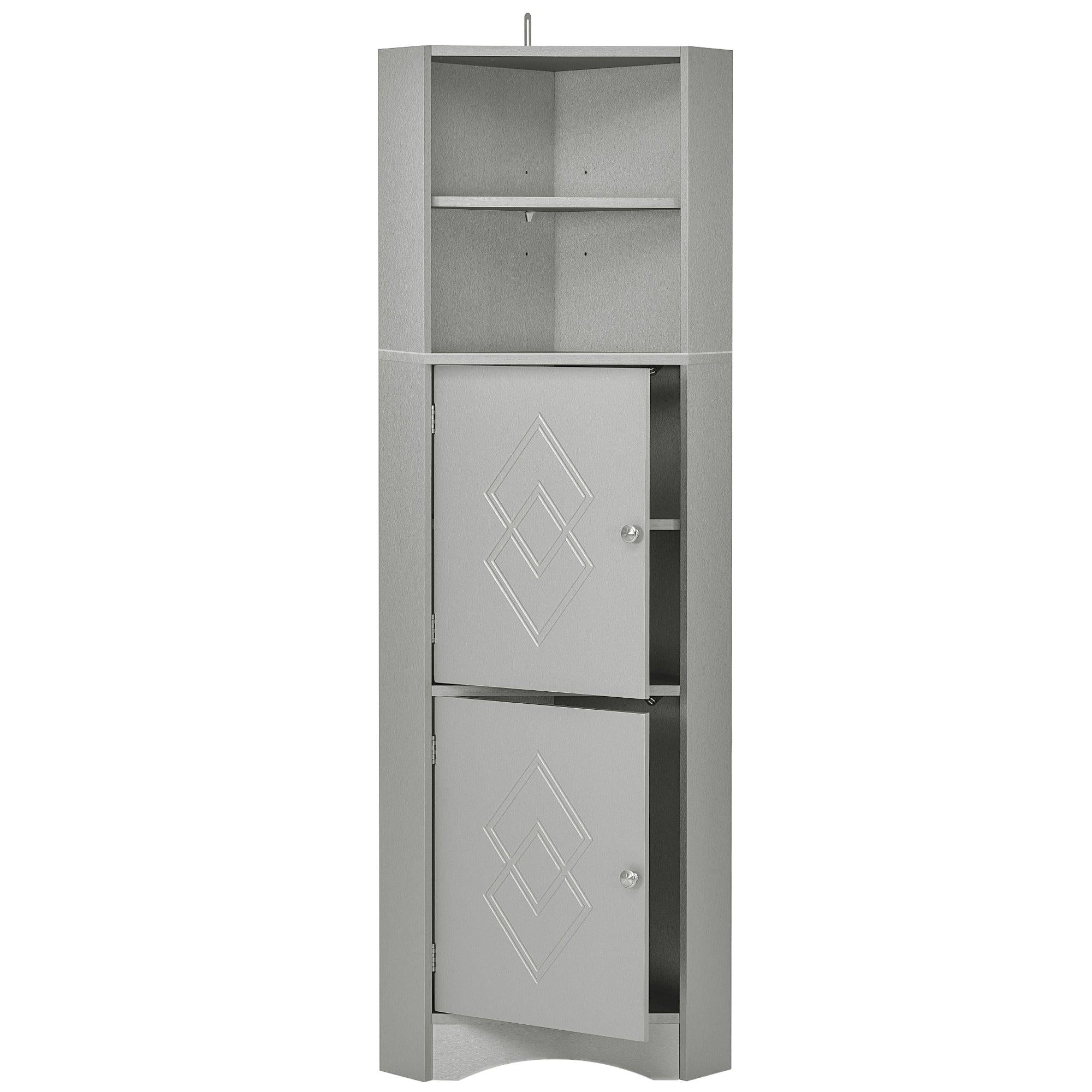 Tall Bathroom Corner Cabinet, FreestandingStorage Cabinet with Doors and Adjustable Shelves, MDF Board, Gray