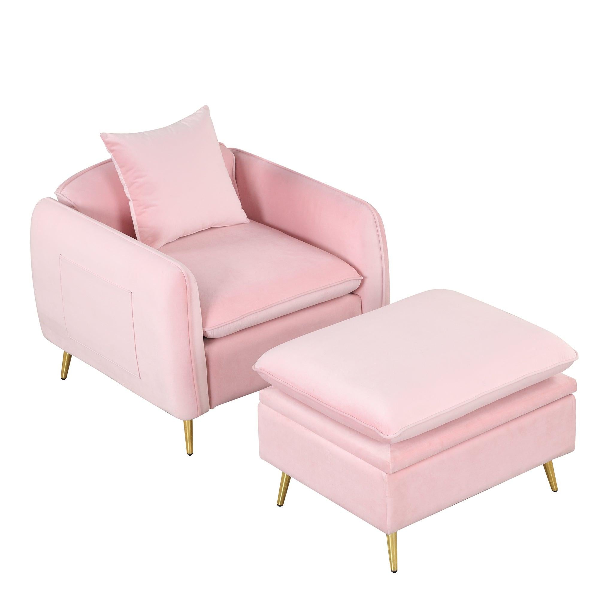 35.2"Modern Accent Chair,Single Sofa Chair with Ottoman Foot Rest and Pillow for Living Room Bedroom Small Spaces Apartment Office,Pink