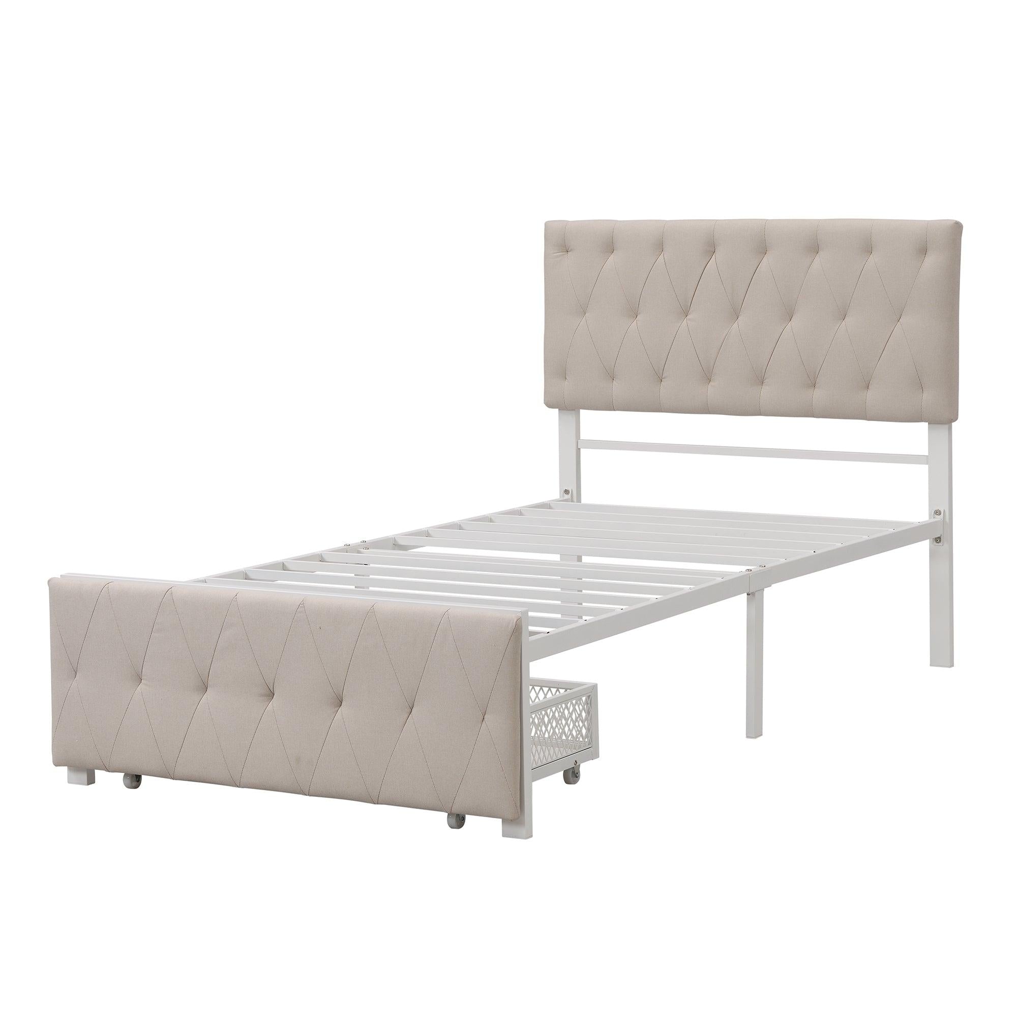 Twin SizeStorage Bed Metal Platform Bed with a Big Drawer - Beige