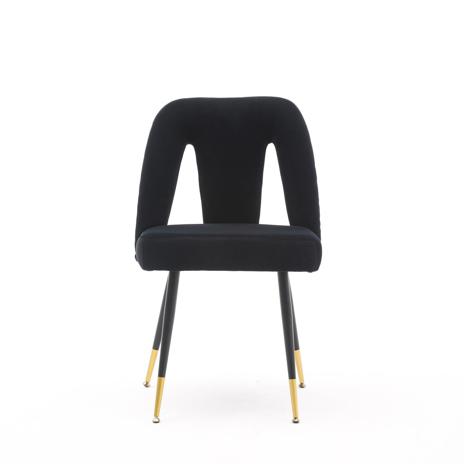 Akoya CollectionModern | Contemporary Velvet Upholstered Dining Chair with Nailheads and Gold Tipped Black Metal Legs,Black，Set of 2