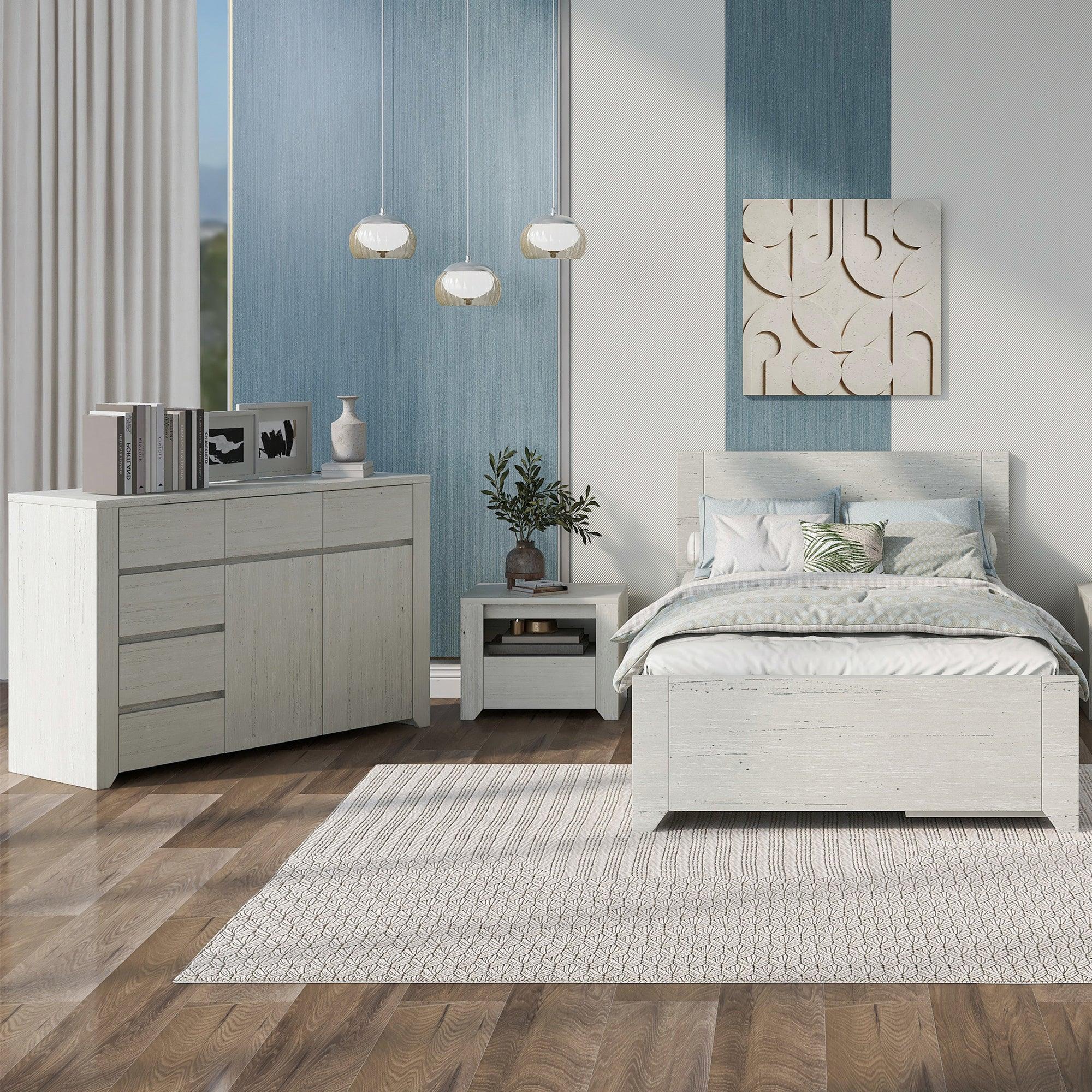 3 Pieces Simple Style Manufacture Wood Bedroom Sets with Twin bed, Nightstand and Dresser, Stone Gray image