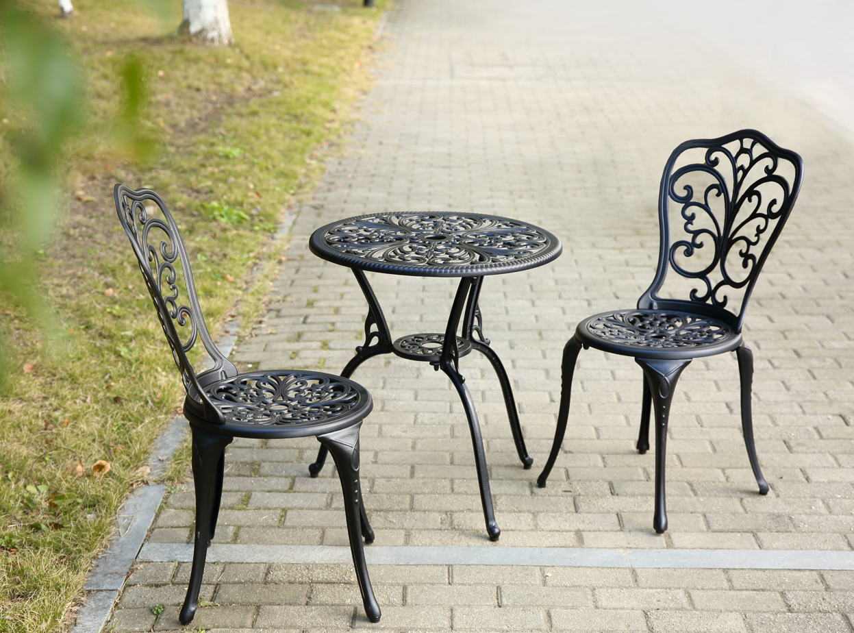 Patio Bistro Set 3 Pieces, All Weather Cast Aluminum Outdoor Patio Table and Chairs with Umbrella Hole Your Backyard, Garden, or Balcony